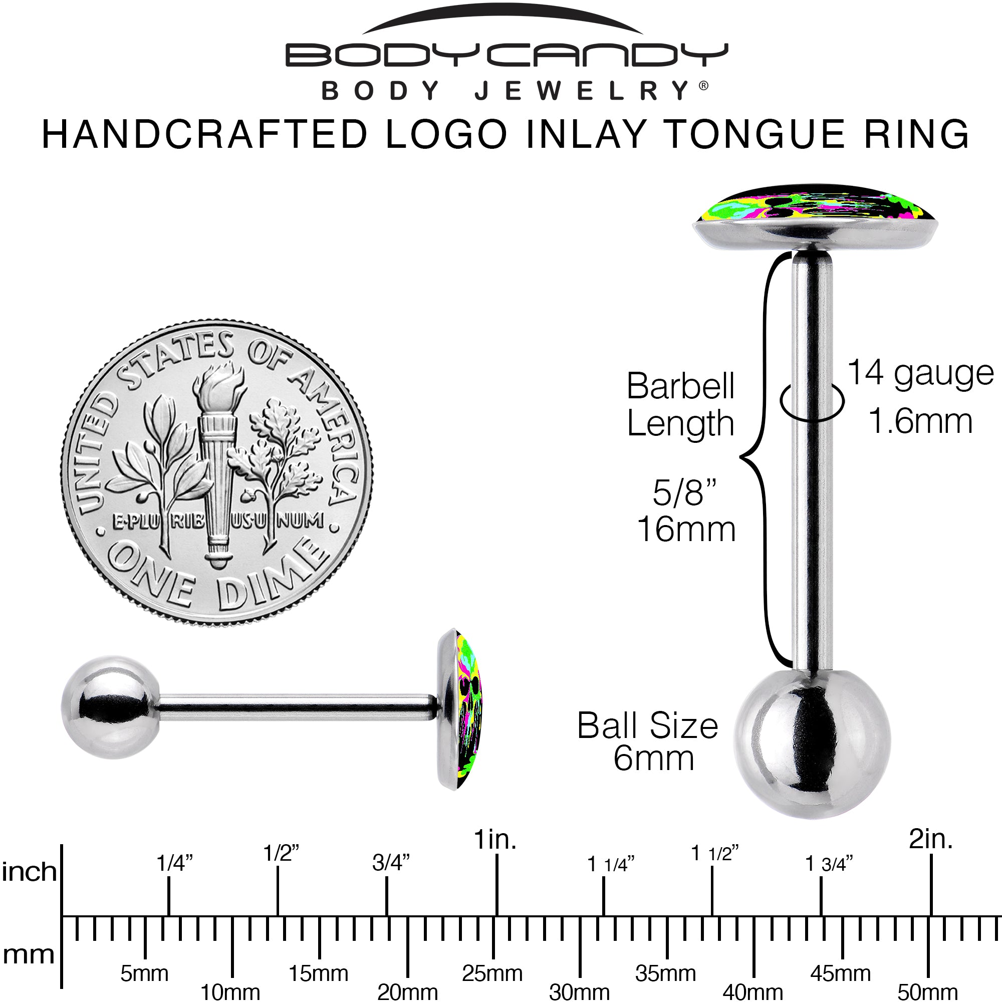 Ultra Bright Melting Skull Barbell Tongue Ring by Onyx O