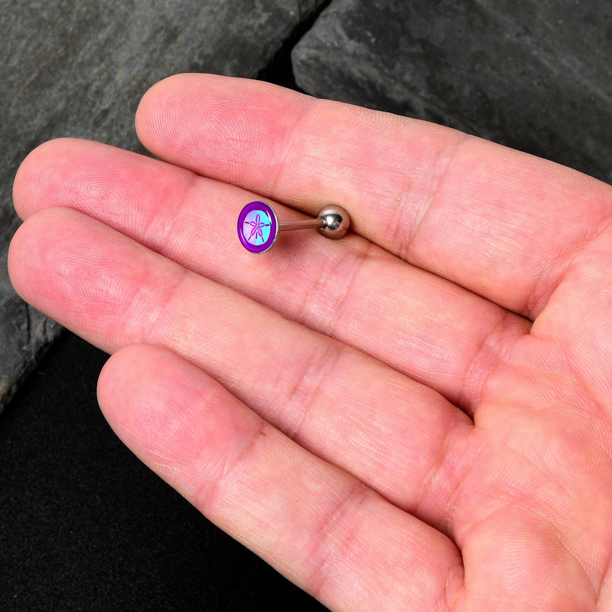 Purple Nautical Sand Dollar Barbell Tongue Ring by Onyx O
