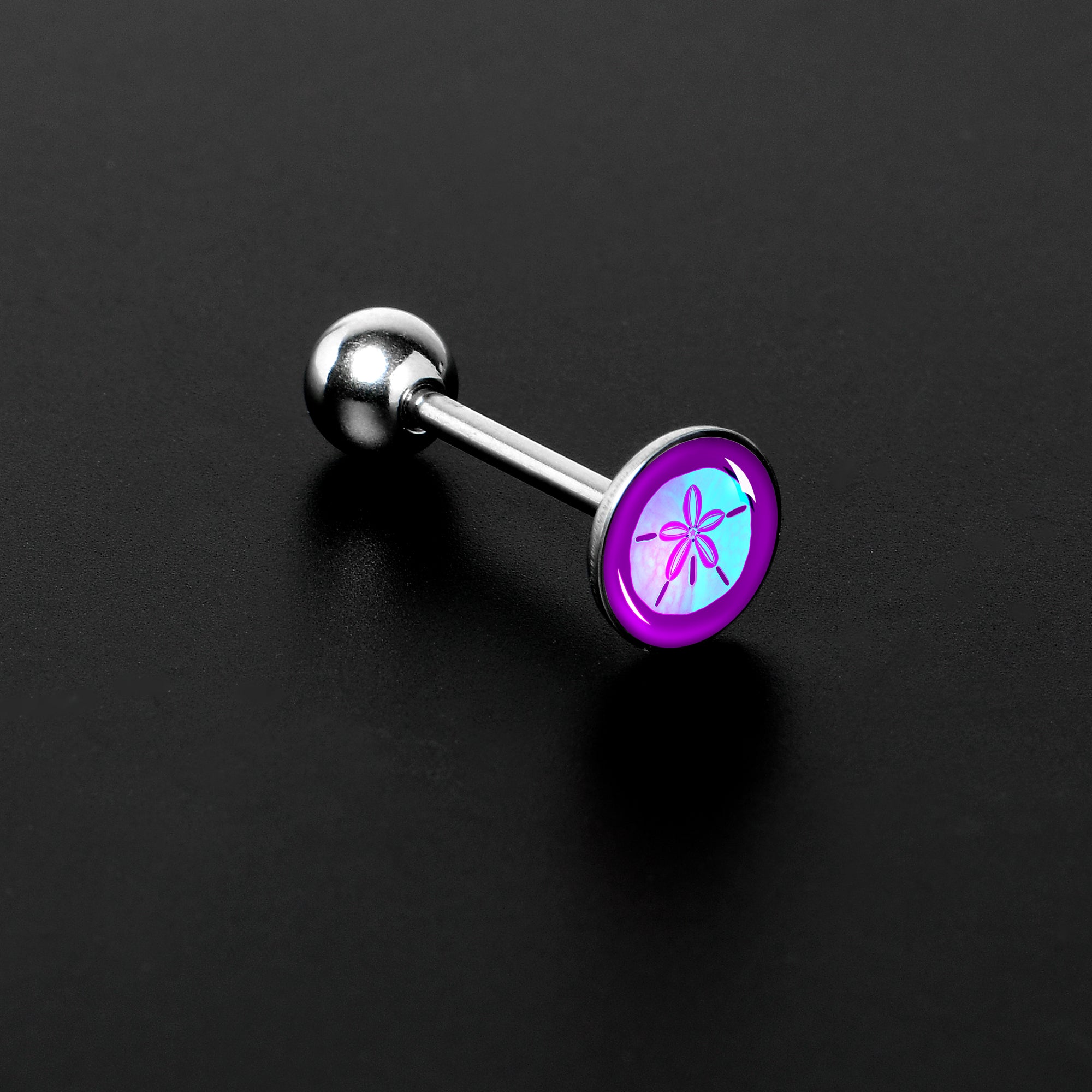 Purple Nautical Sand Dollar Barbell Tongue Ring by Onyx O