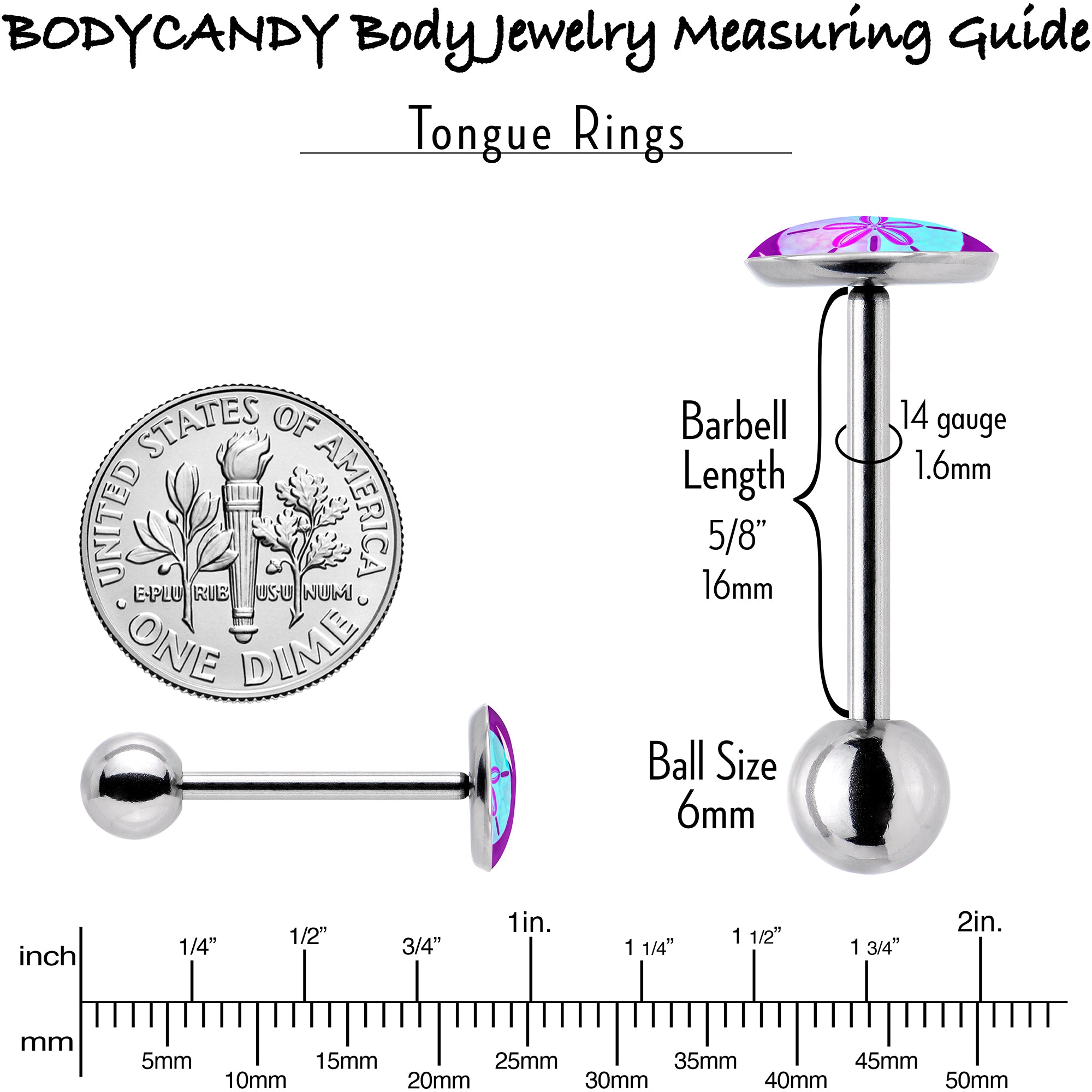 Purple Nautical Sand Dollar Barbell Tongue Ring by Onyx O