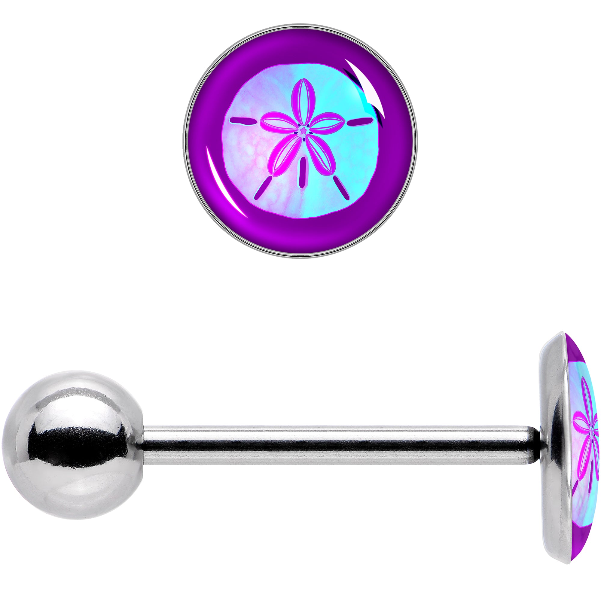Purple Nautical Sand Dollar Barbell Tongue Ring by Onyx O
