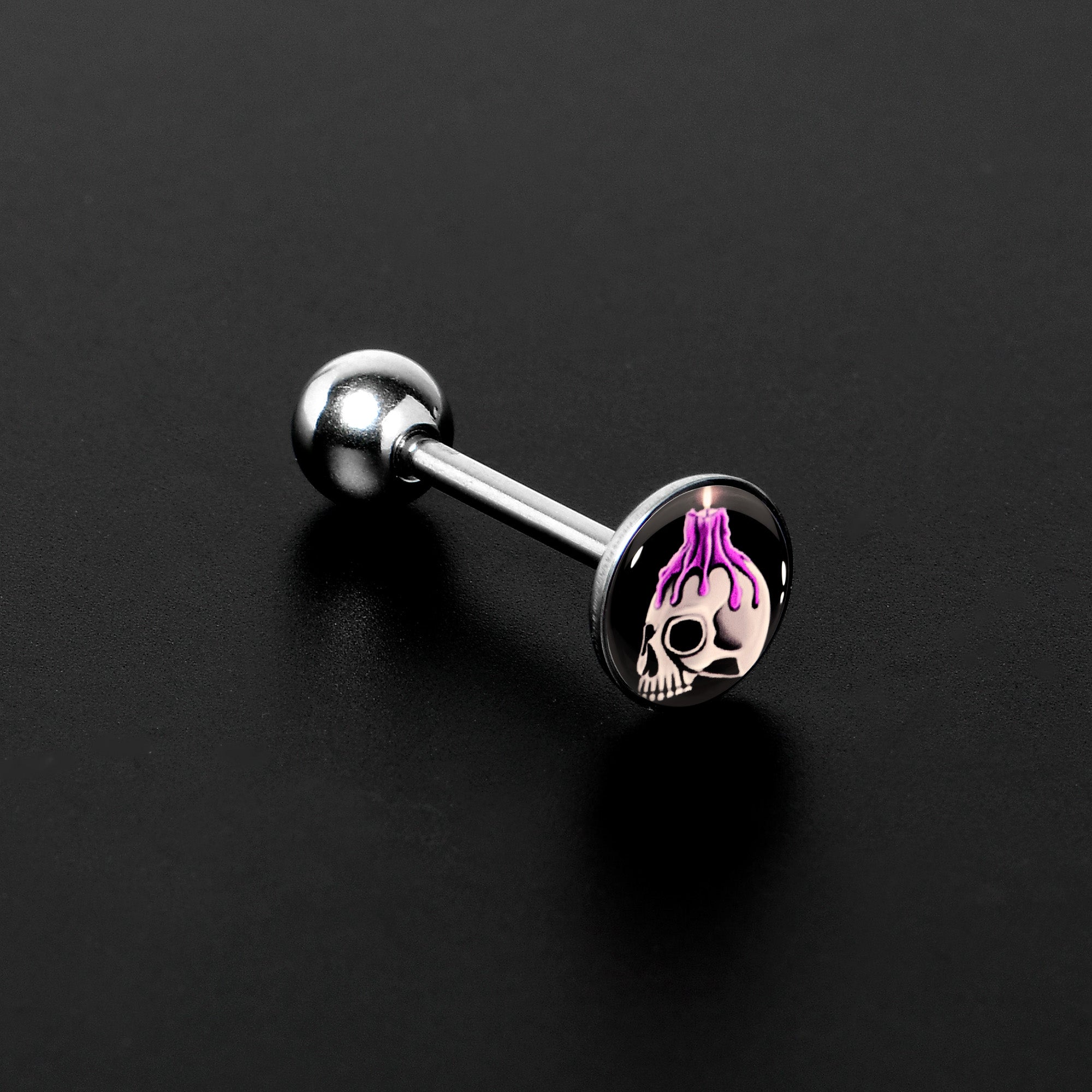 Burning Skull Candle Barbell Tongue Ring by Onyx O