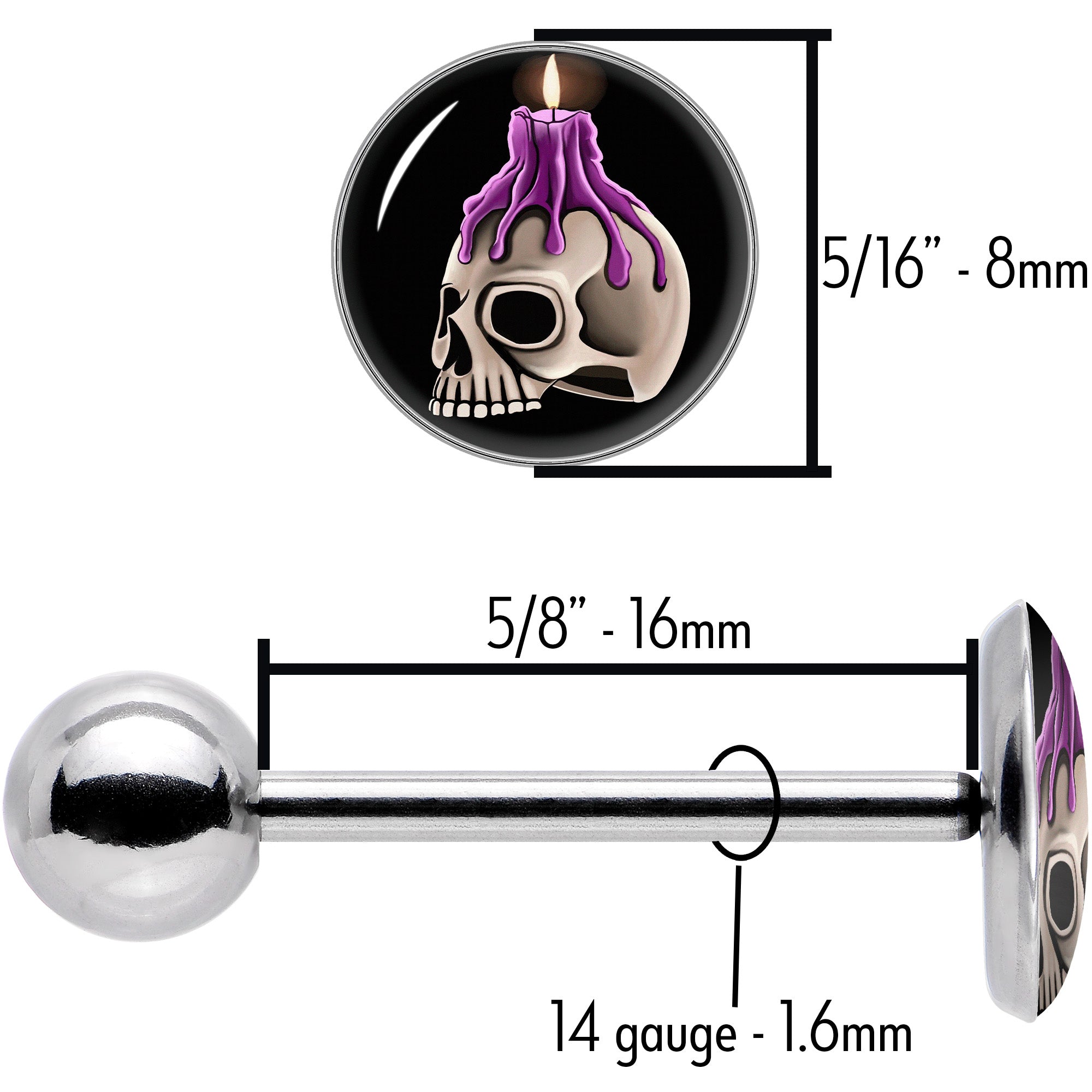 Burning Skull Candle Barbell Tongue Ring by Onyx O