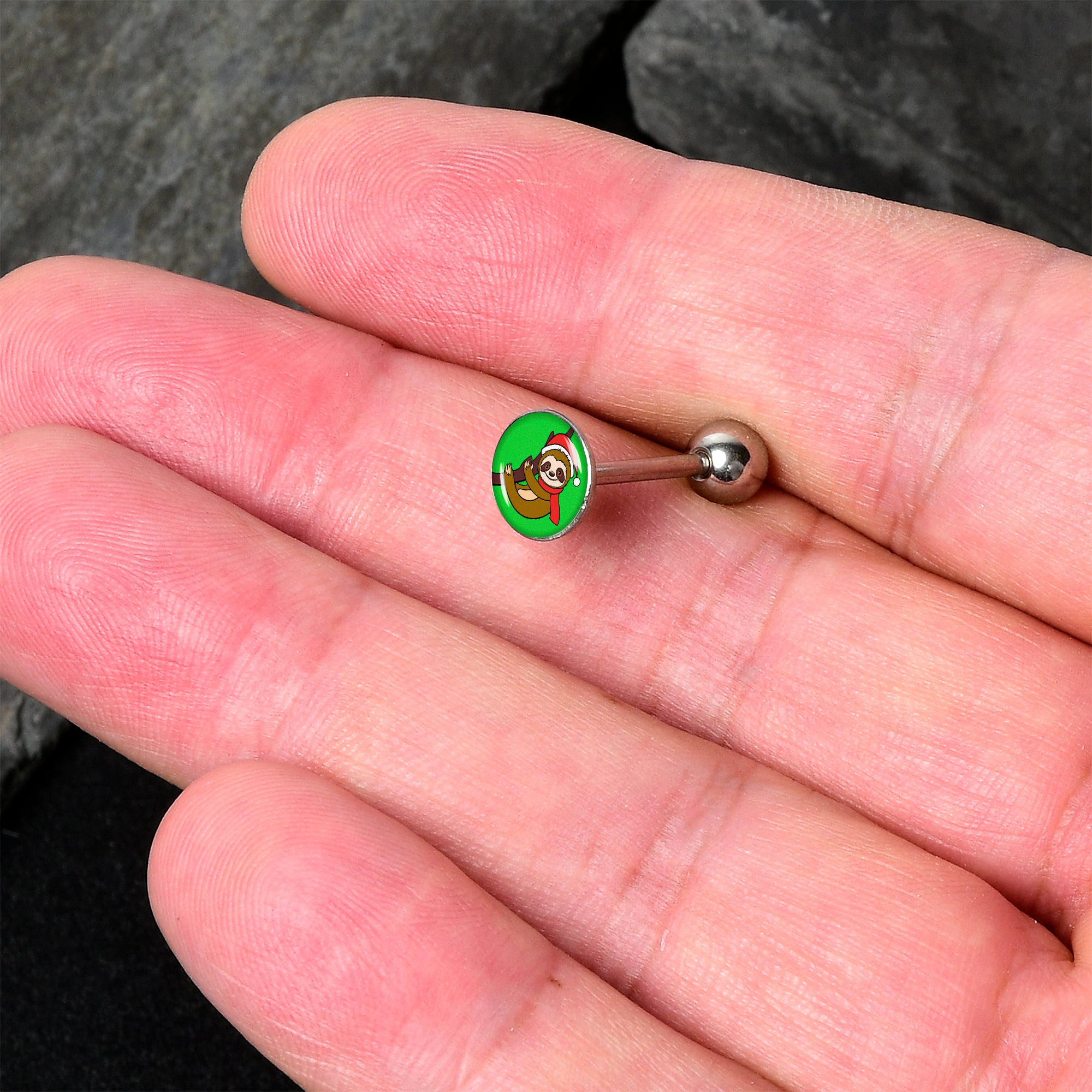Santa Sloth Holiday Barbell Tongue Ring by Onyx O