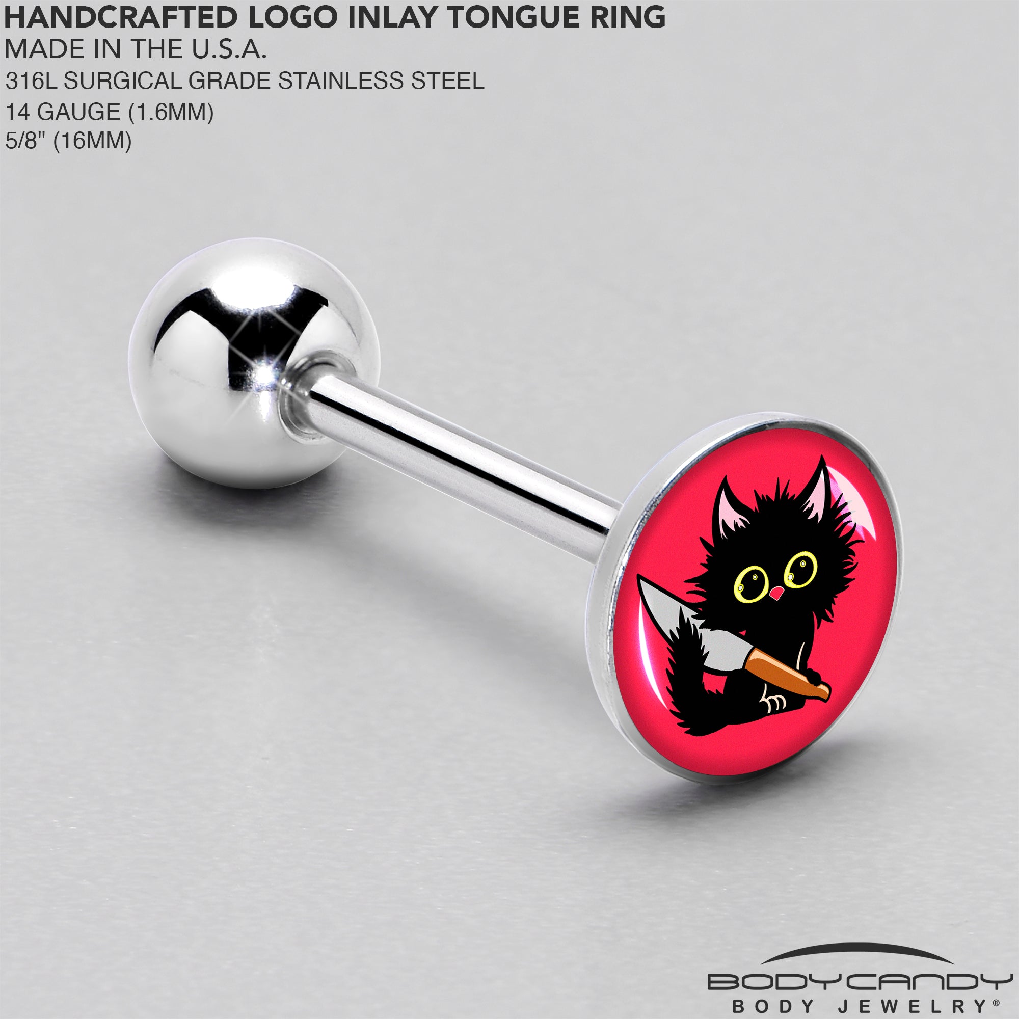 Stabby Cat Barbell Tongue Ring by Onyx O