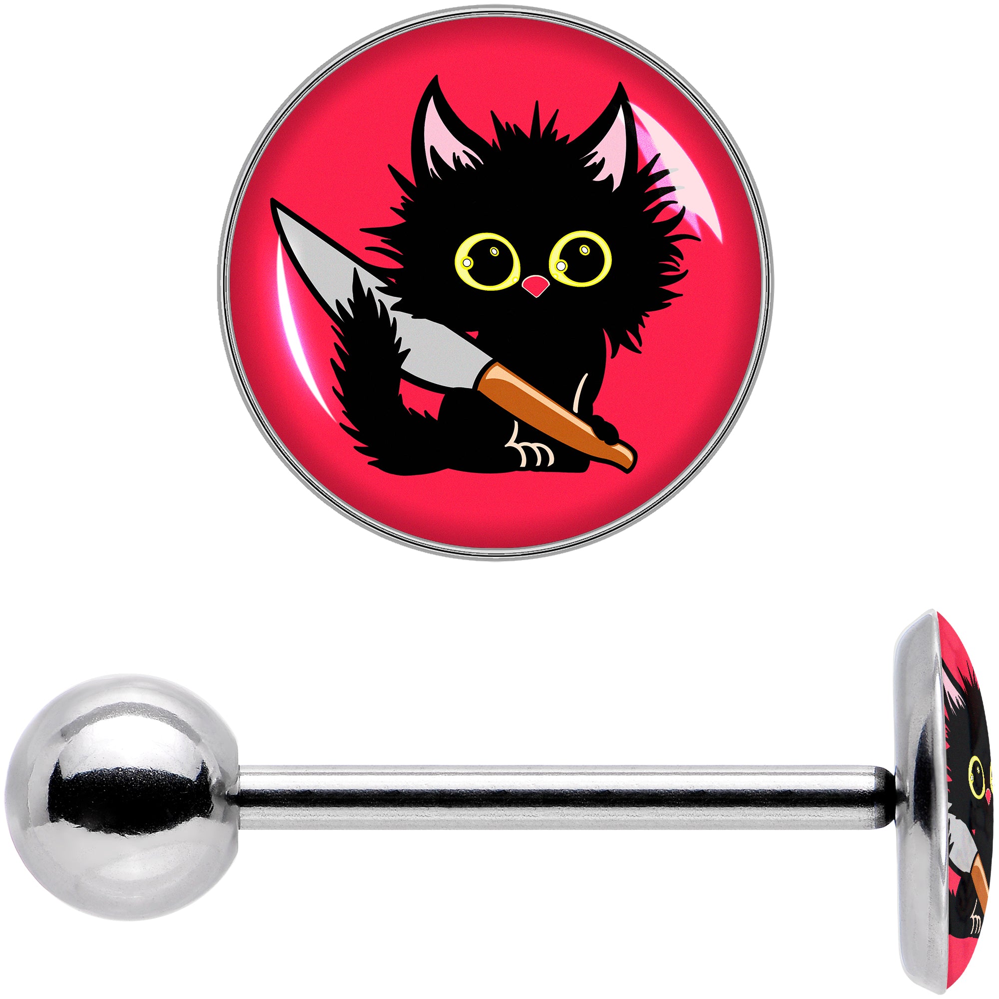 Stabby Cat Barbell Tongue Ring by Onyx O
