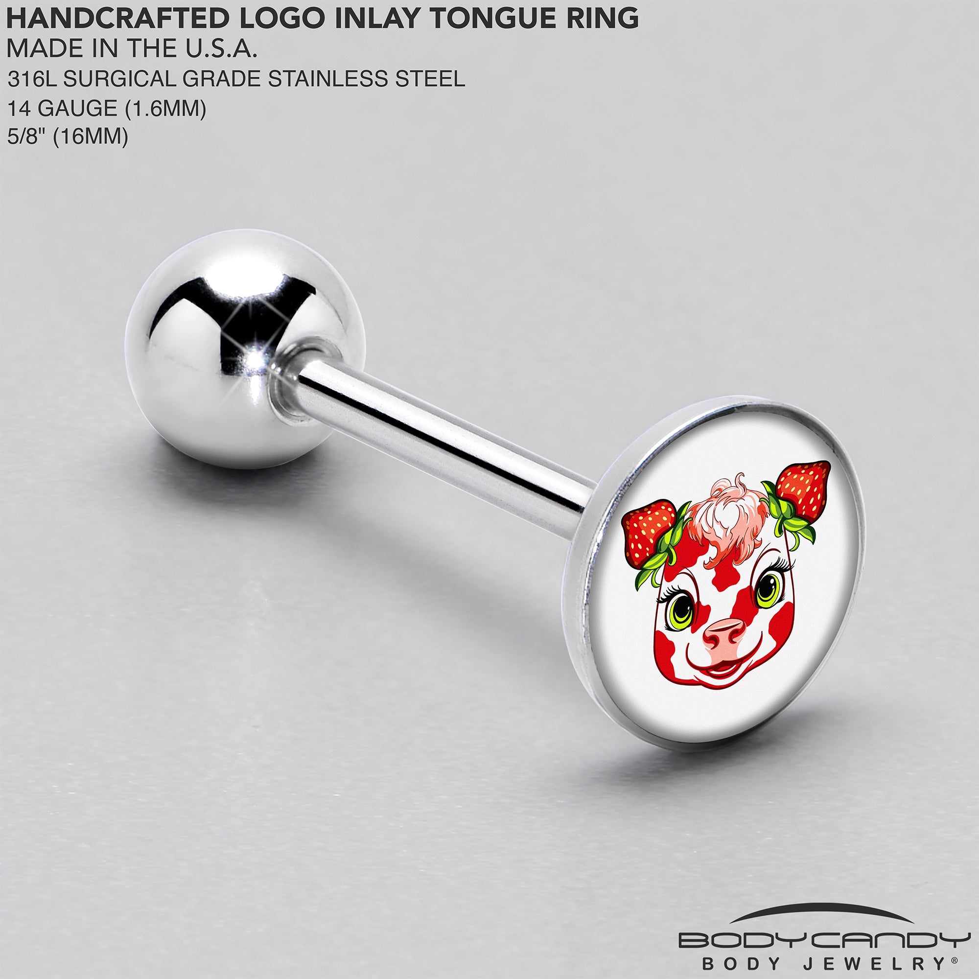 Stawberry Cow Barbell Tongue Ring