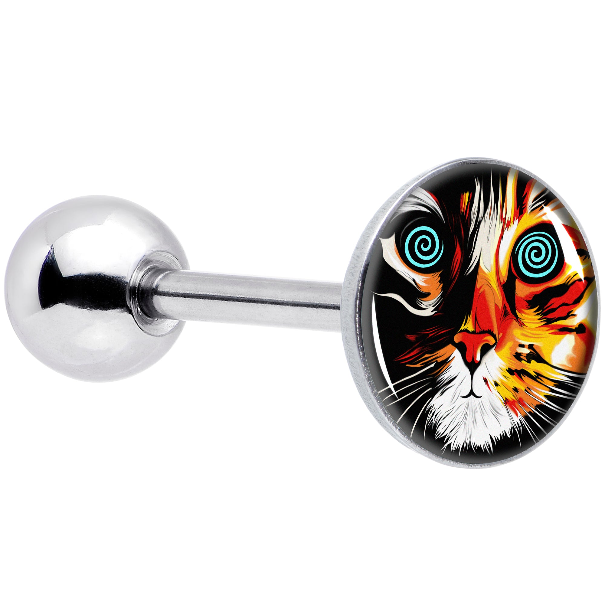 Colorful Trippy Cat Barbell Tongue Ring