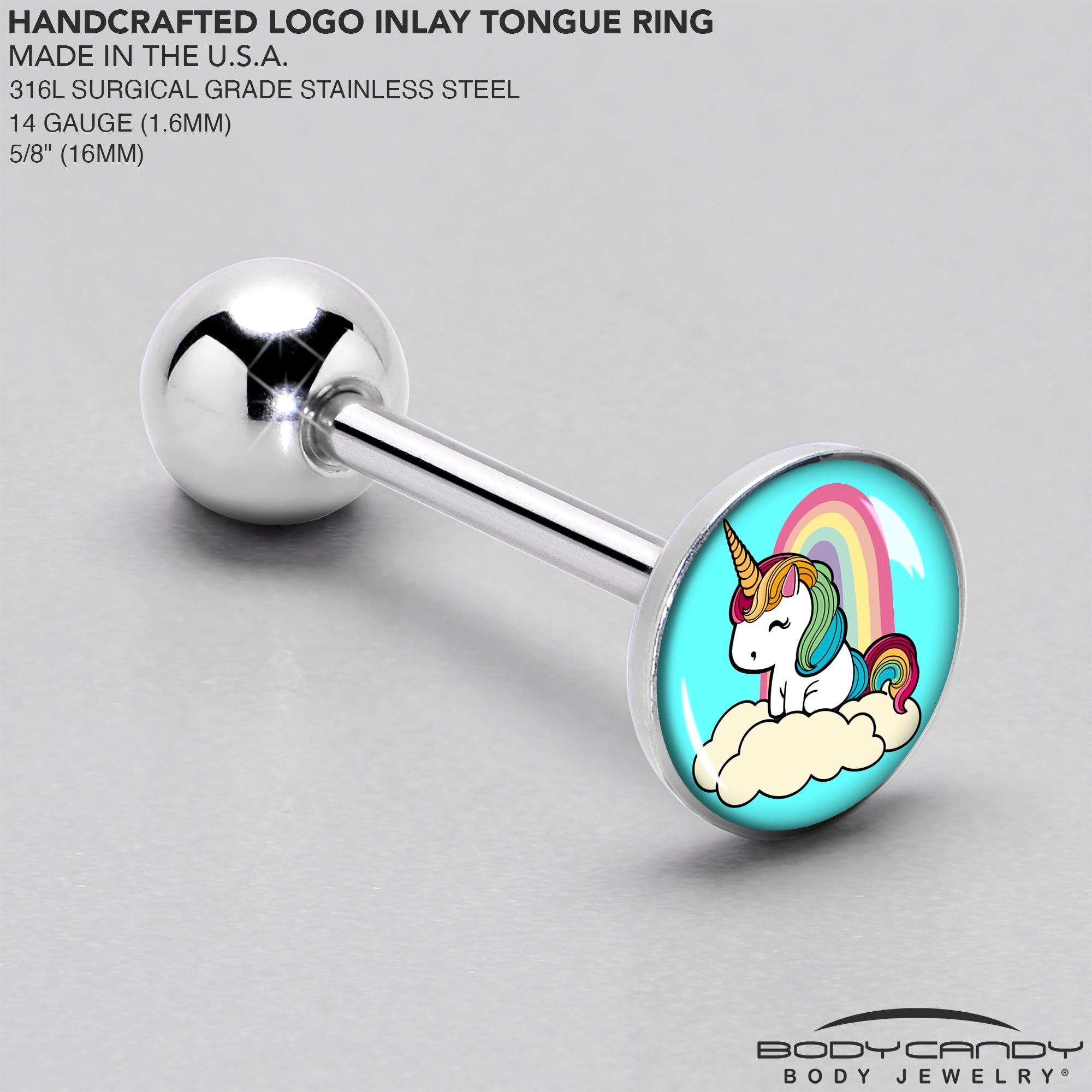 Rainbow Unicorn Barbell Tongue Ring