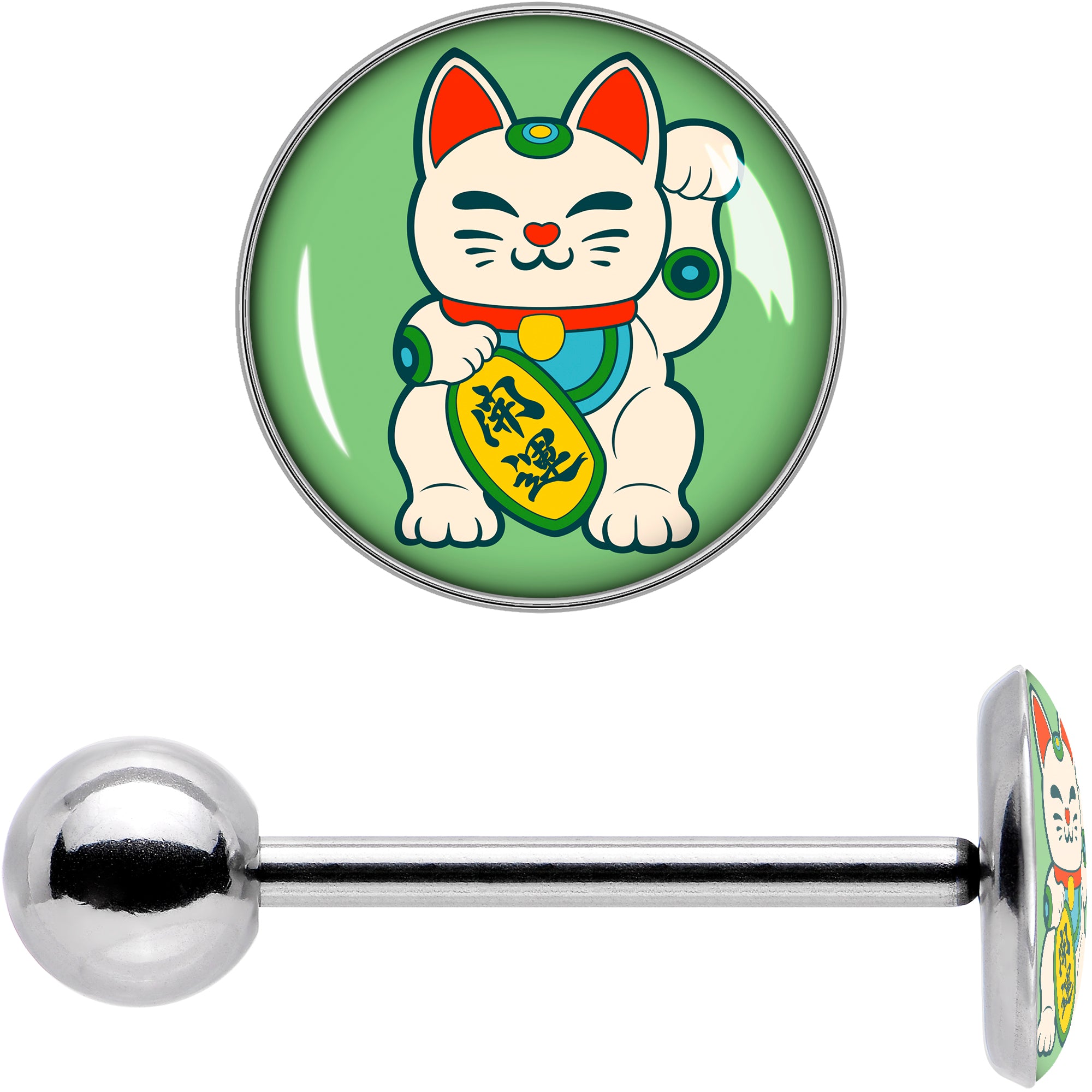 Waving Cat Barbell Tongue Ring by Onyx O