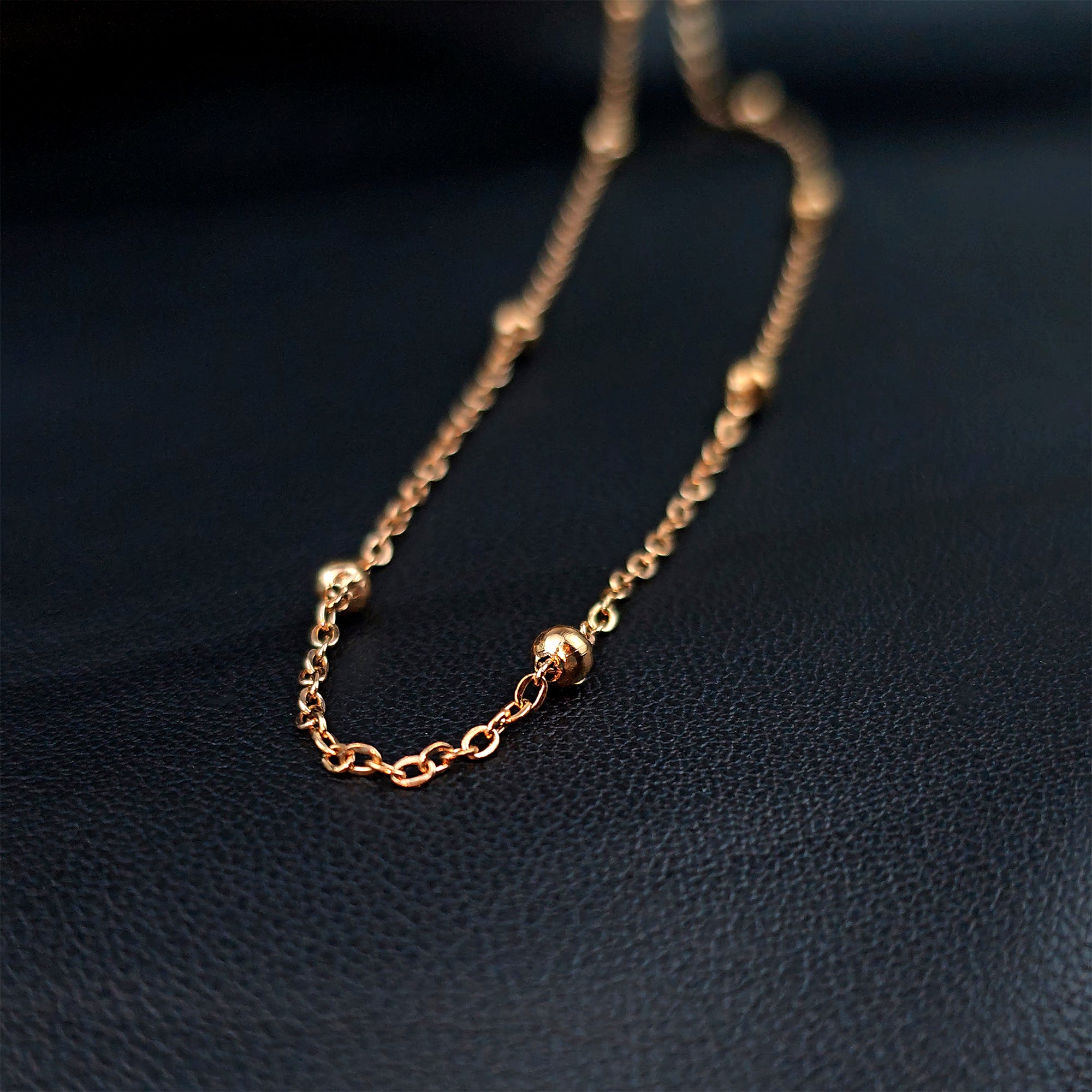 Stainless Steel Ball Rose Gold Tone PVD Station Necklace Satellite Chain Layering Necklace