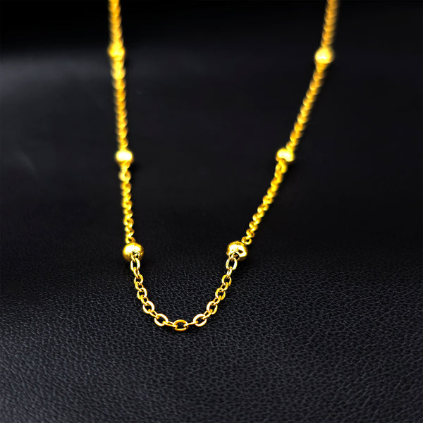 Stainless Steel Ball Gold Tone PVD Station Necklace Satellite Chain Layering Necklace