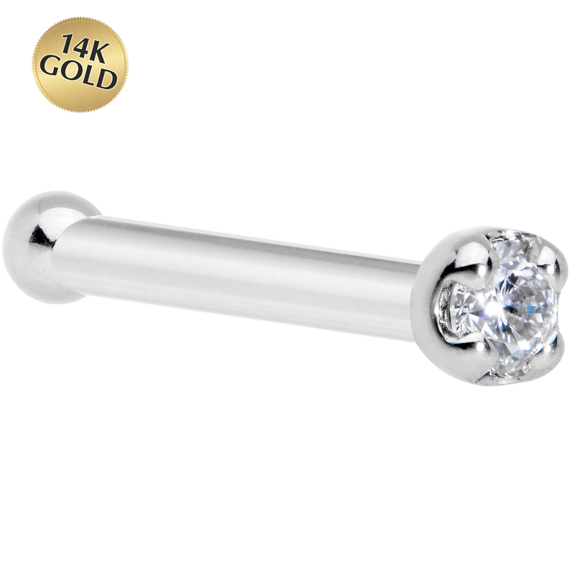 18 Gauge Solid 14k White Gold 1.5mm Genuine Diamond Nose Bone