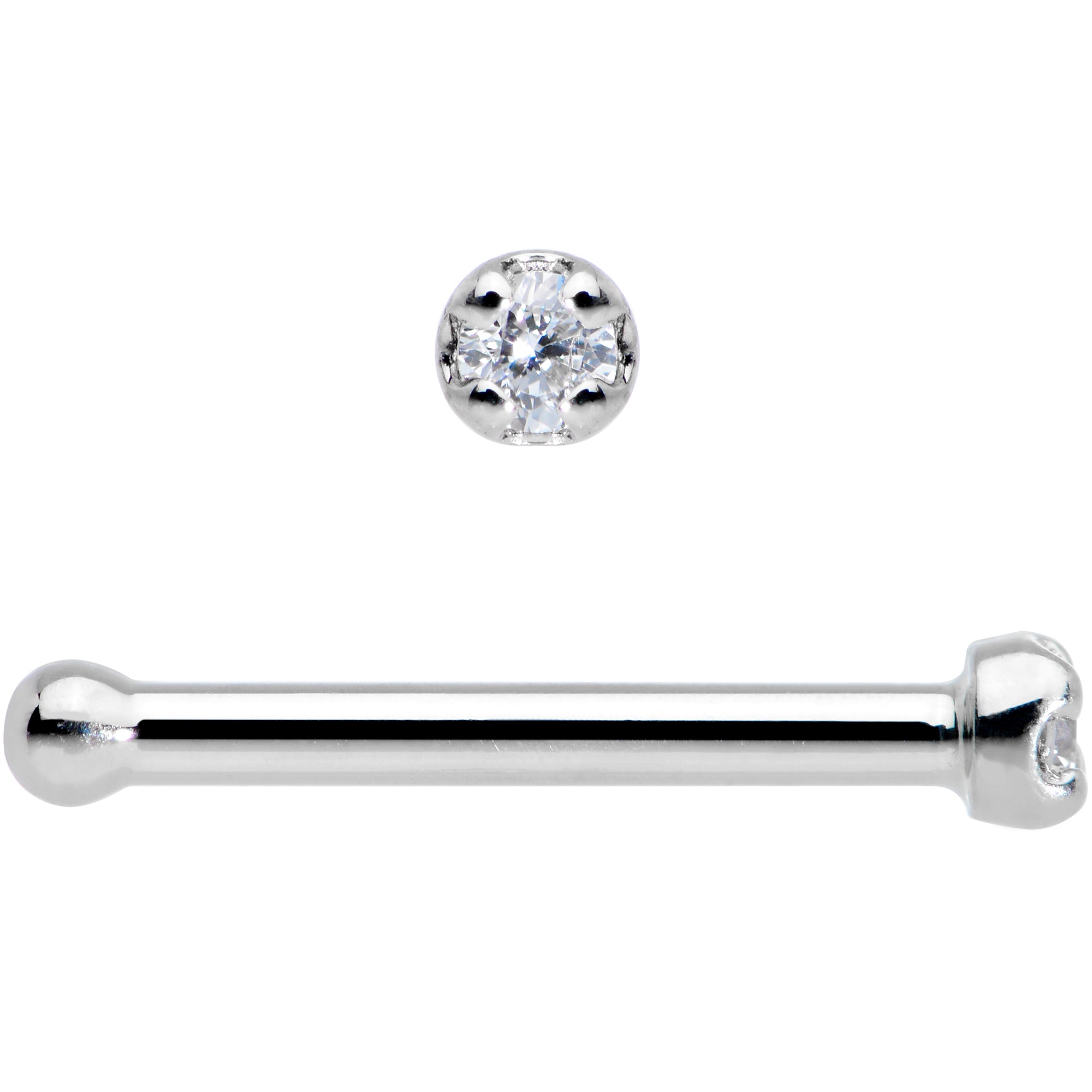 18G Solid 14k White Gold 1.5mm Genuine Diamond Nose Bone