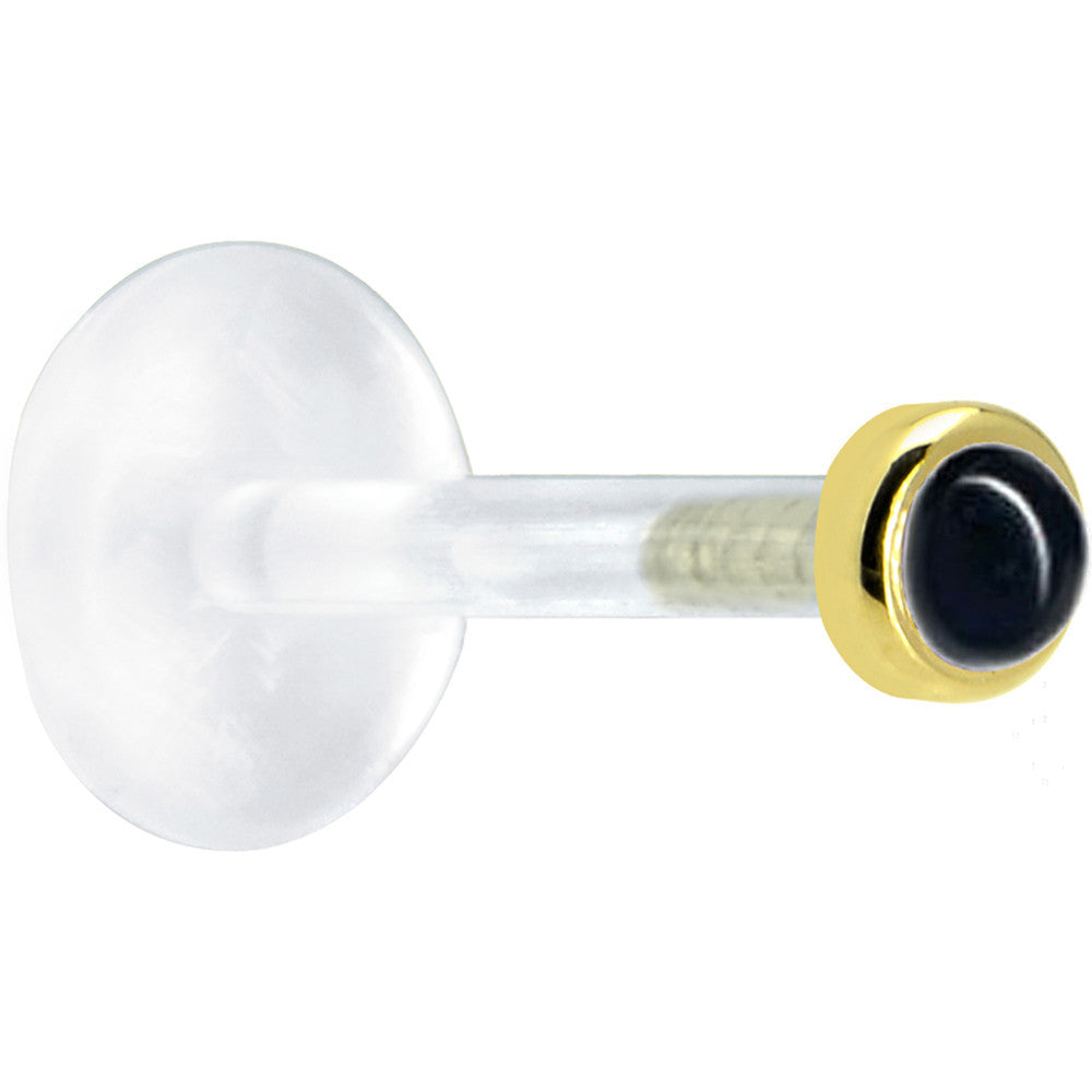 16 Gauge 5/16 Solid 14KT Yellow Gold 2mm Genuine Onyx Bioplast Tragus Earring Stud