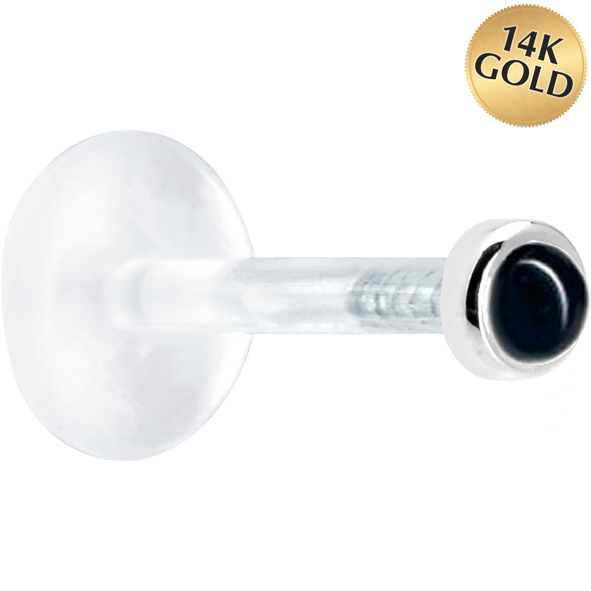 16 Gauge 5/16 Solid 14KT White Gold 2mm Genuine Onyx Bioplast Tragus Earring Stud