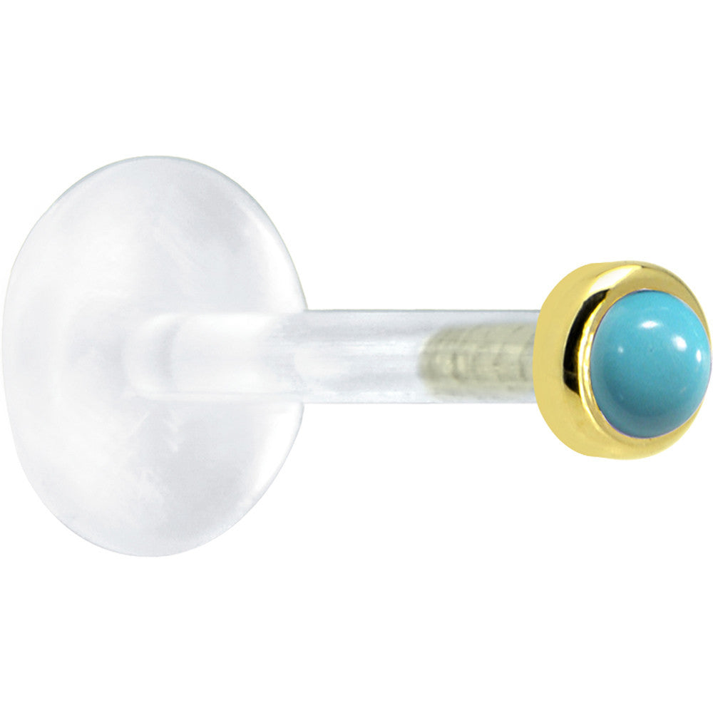 16 Gauge 5/16 Solid 14KT Yellow Gold 2mm Genuine Turquoise Bioplast Tragus Earring Stud
