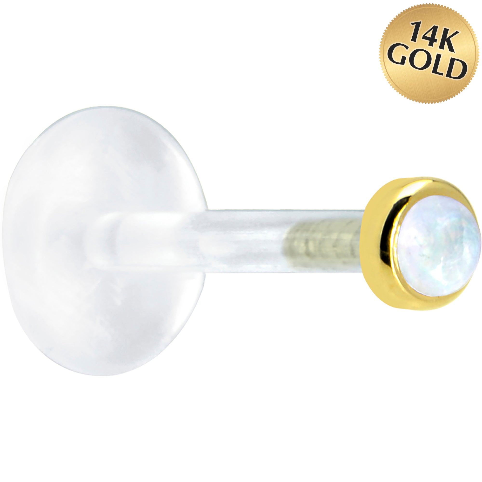 16 Gauge 5/16 Solid 14KT Yellow Gold 2mm Genuine Rainbow Moonstone Bioplast Tragus Earring Stud