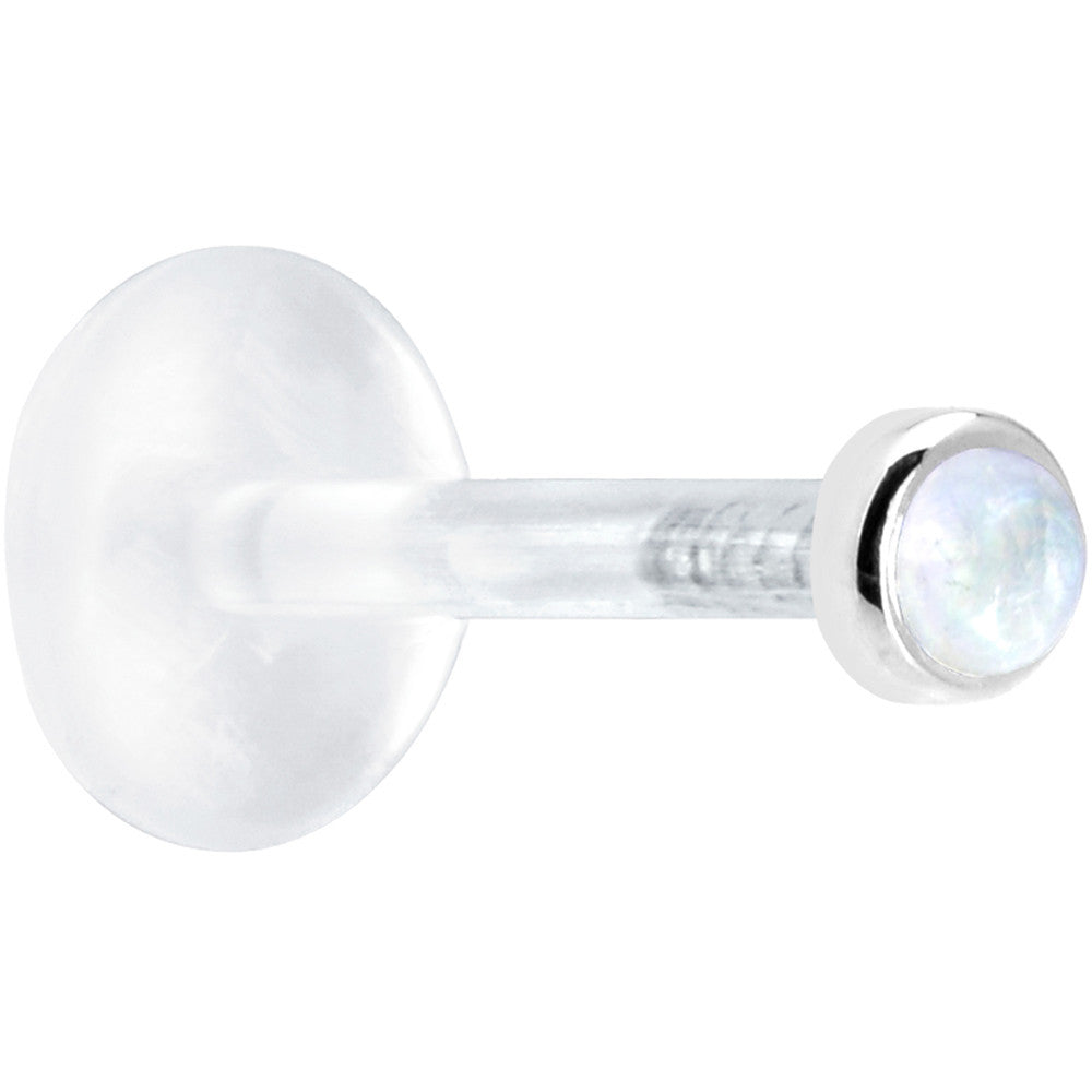 16 Gauge 5/16 Solid 14KT White Gold 2mm Genuine Rainbow Moonstone Bioplast Tragus Earring Stud