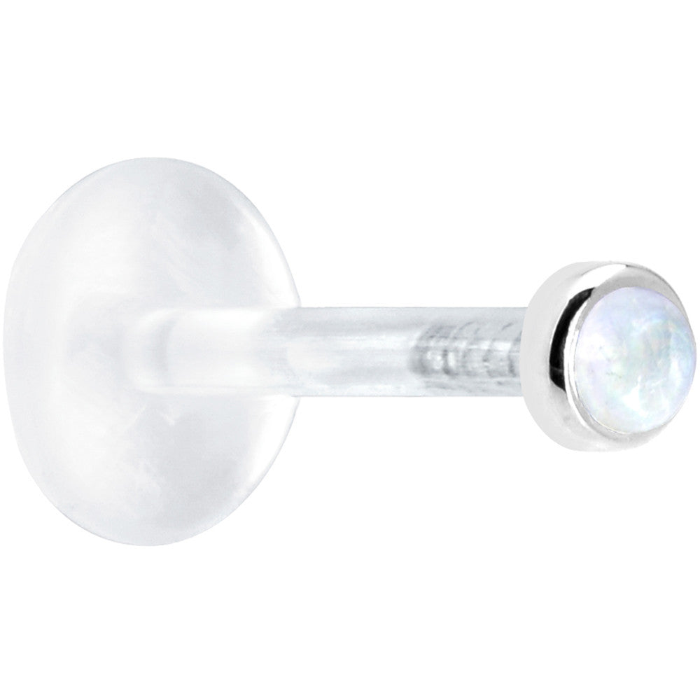 16G 5/16 Solid 14K White Gold 2mm Genuine Rainbow Moonstone Bioplast Tragus Earring Stud