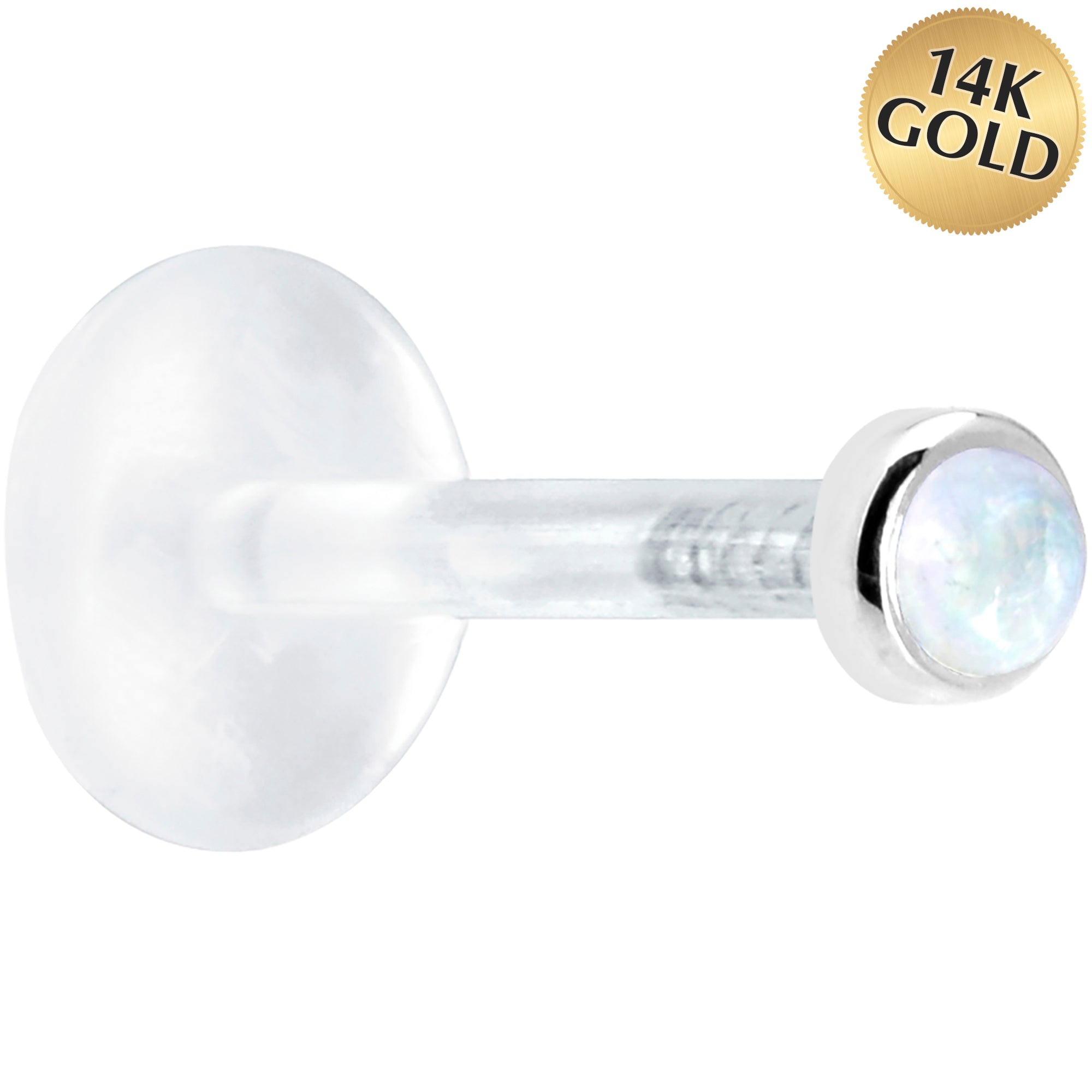 16G 5/16 Solid 14K White Gold 2mm Genuine Rainbow Moonstone Bioplast Tragus Earring Stud