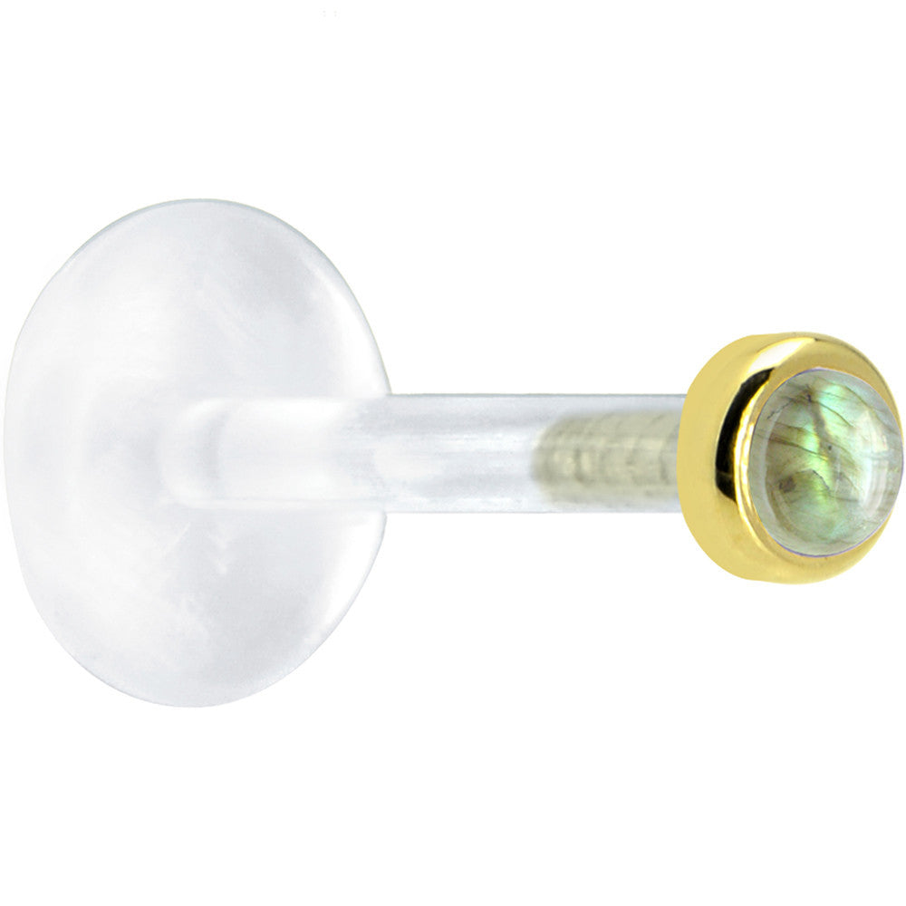 16G 5/16 Solid 14K Yellow Gold 2mm Genuine Labradorite Bioplast Tragus Earring Stud