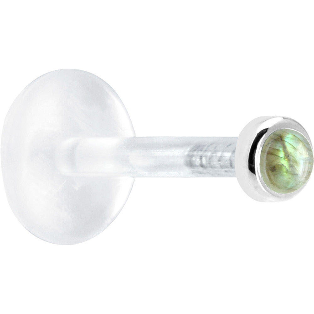 16G 5/16 Solid 14K White Gold 2mm Genuine Labradorite Bioplast Tragus Earring Stud