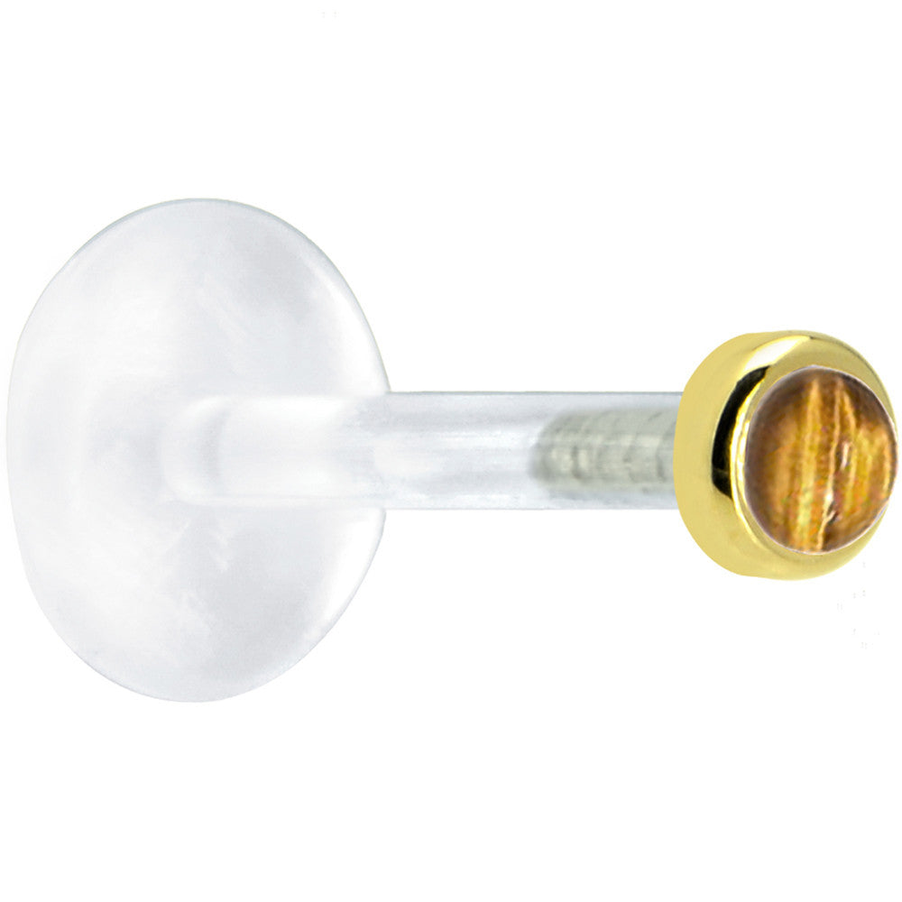 16G 5/16 Solid 14K Yellow Gold 2mm Genuine Tiger Eye Bioplast Tragus Earring Stud