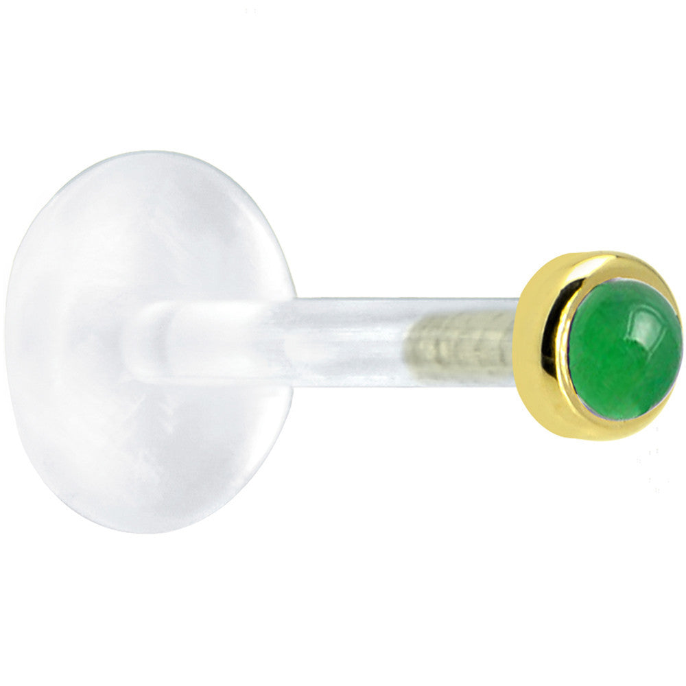 16 Gauge 5/16 Solid 14KT Yellow Gold 2mm Genuine Jade Bioplast Tragus Earring Stud