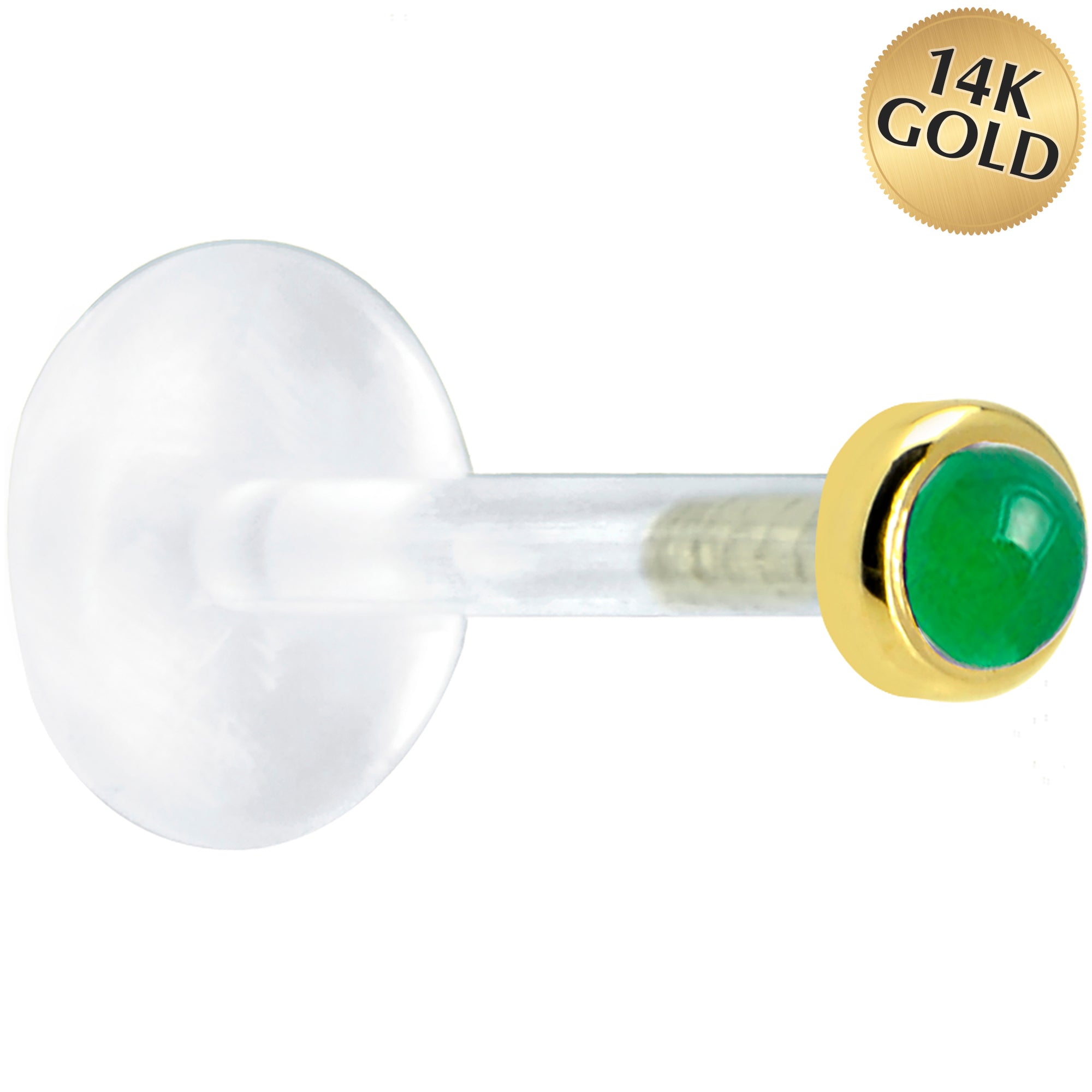 16 Gauge 5/16 Solid 14KT Yellow Gold 2mm Genuine Jade Bioplast Tragus Earring Stud