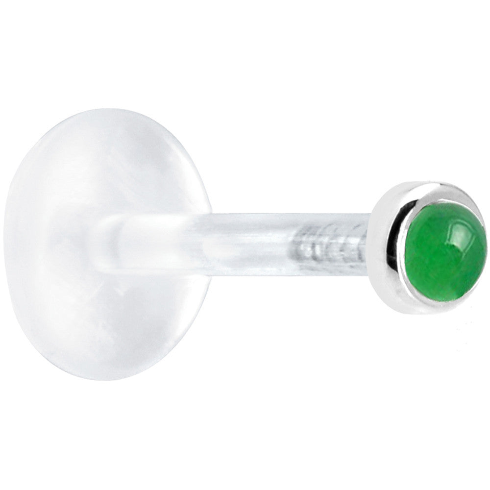 16 Gauge 5/16 Solid 14KT White Gold 2mm Genuine Jade Bioplast Tragus Earring Stud
