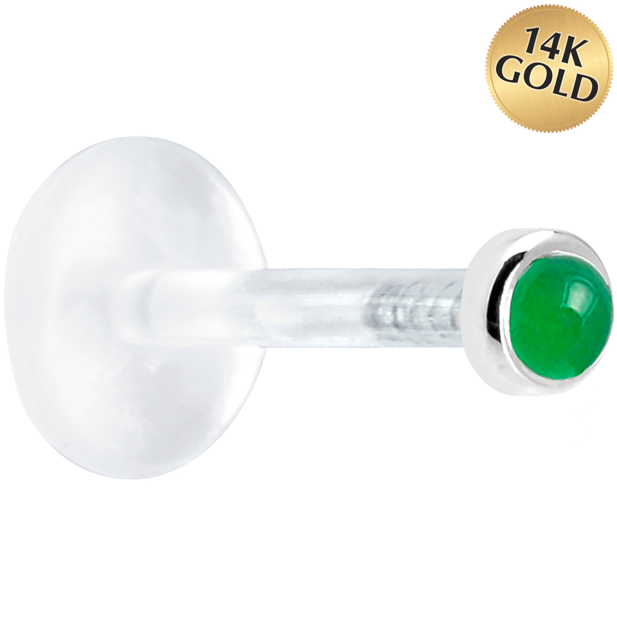 16 Gauge 5/16 Solid 14KT White Gold 2mm Genuine Jade Bioplast Tragus Earring Stud