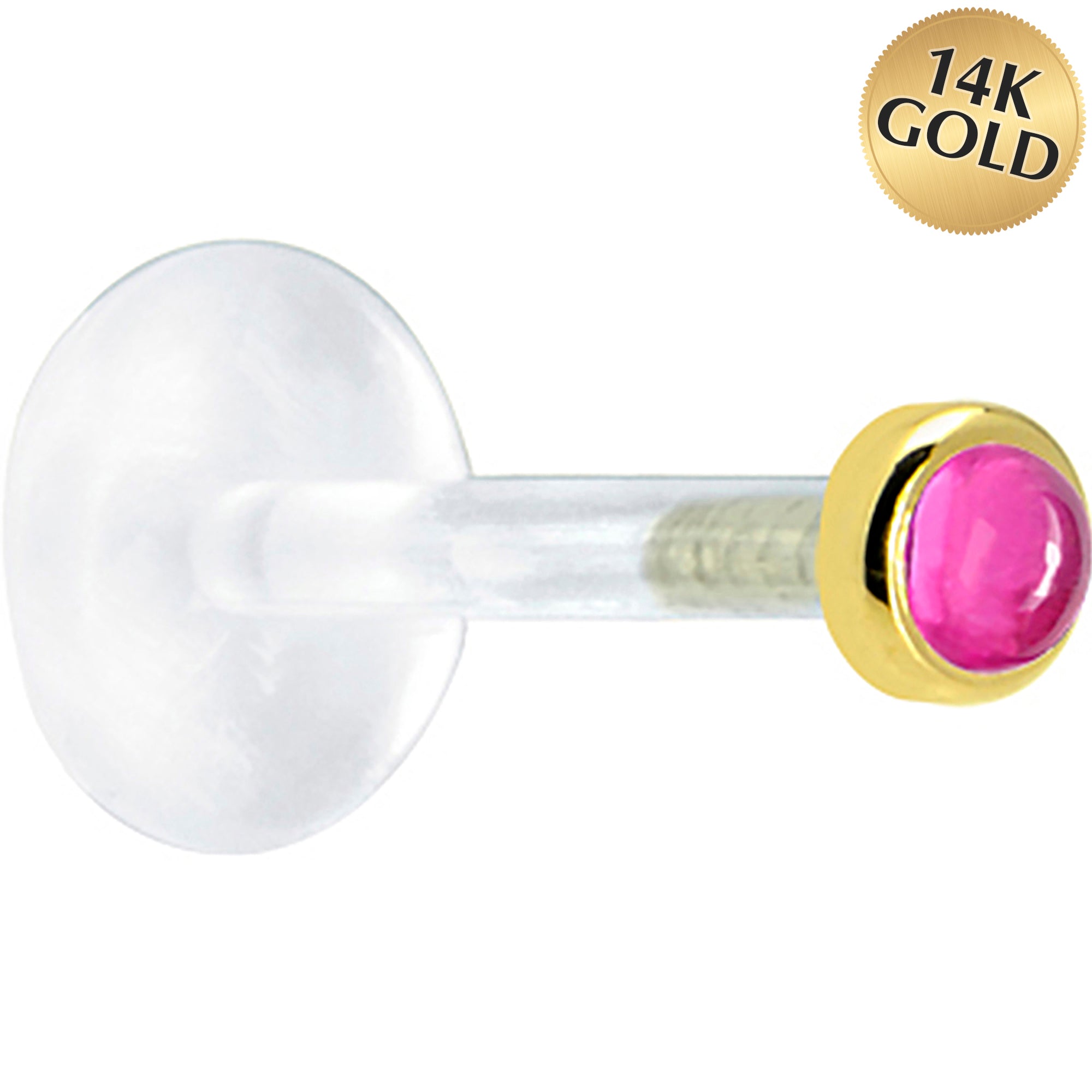 16 Gauge 5/16 Solid 14KT Yellow Gold 2mm Genuine Pink Tourmaline Bioplast Tragus Earring Stud