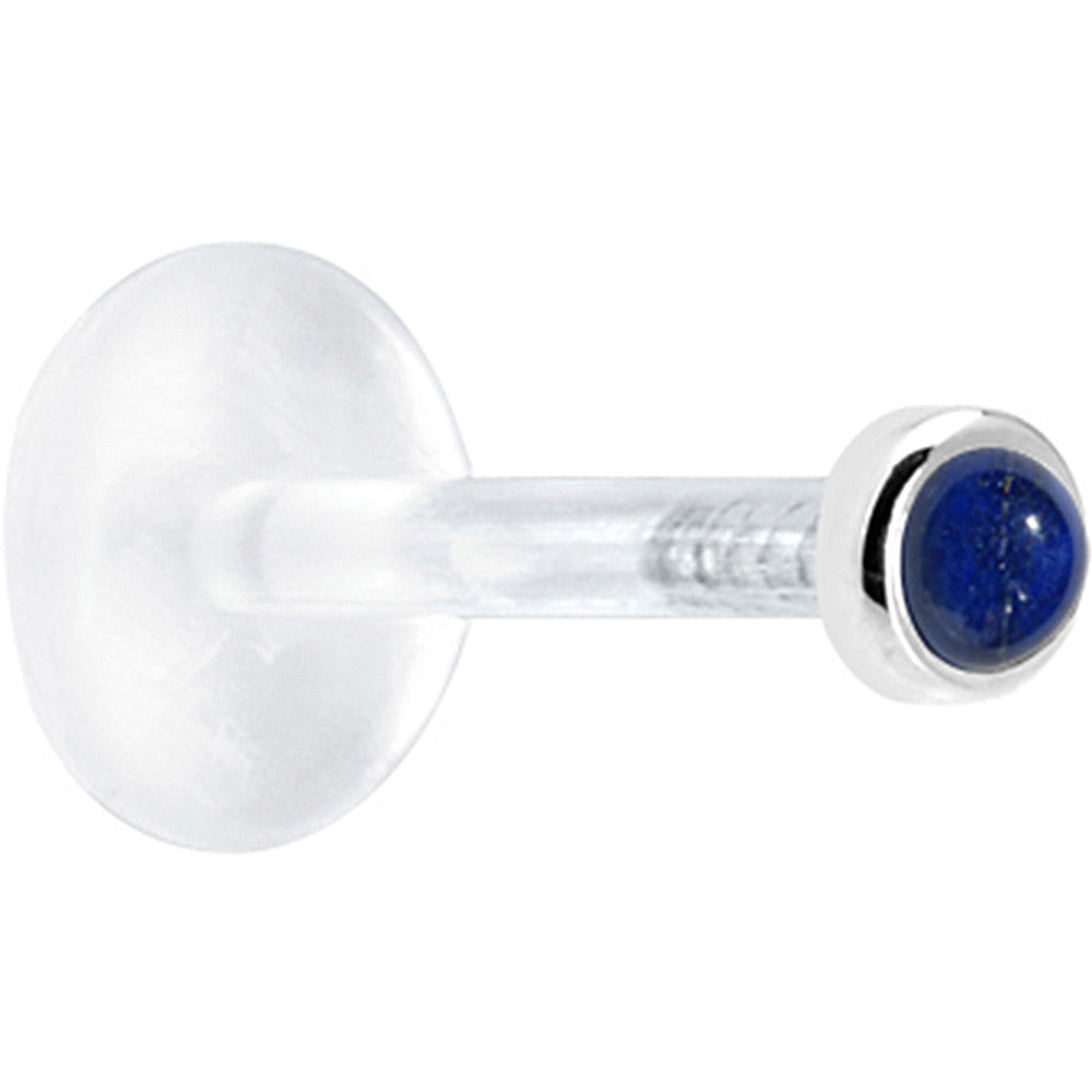 16 Gauge 5/16 Solid 14KT White Gold 2mm Genuine Blue Lapis Lazuli Bioplast Tragus Earring Stud