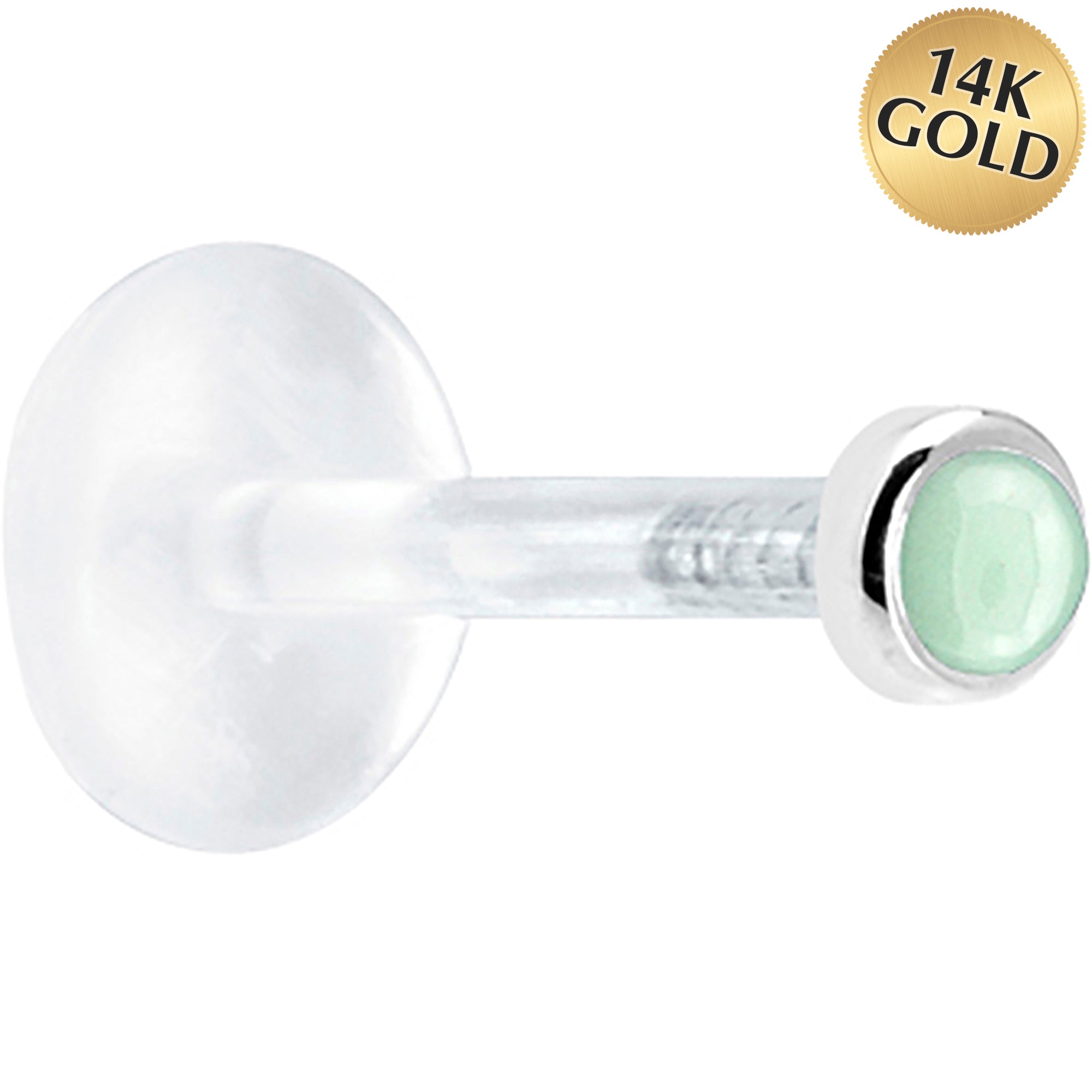 16 Gauge 5/16 Solid 14KT White Gold 2mm Genuine Aventurine Quartz Bioplast Tragus Earring Stud