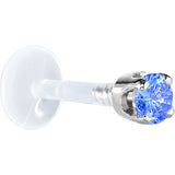16 Gauge 5/16 Solid 14KT White Gold 3mm Arctic Blue Cubic Zirconia Bioplast Tragus Earring Stud