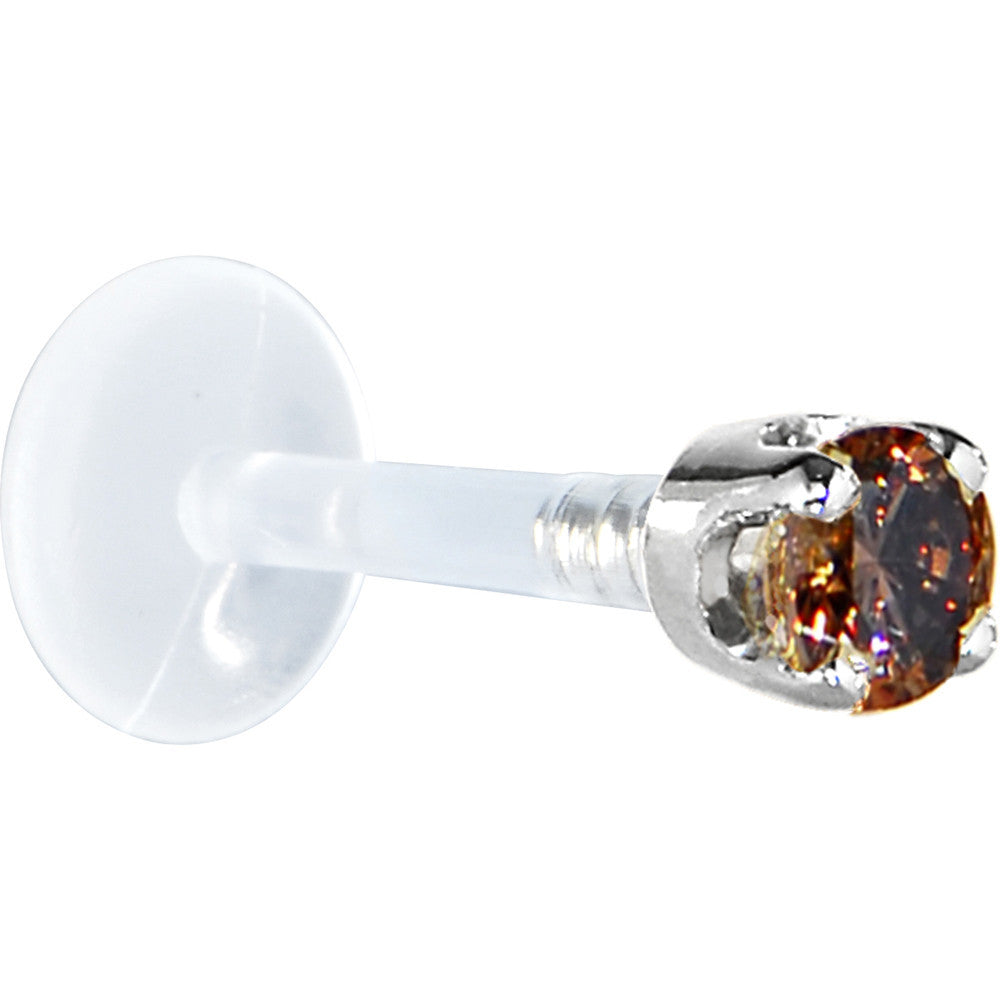 16G 5/16 Solid 14K White Gold 3mm Brown Cubic Zirconia Bioplast Tragus Earring Stud