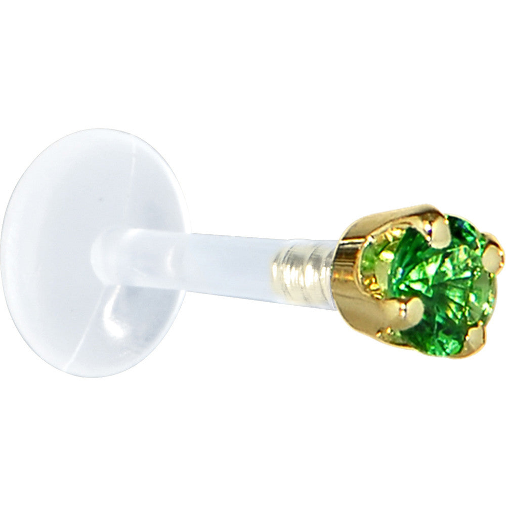 16 Gauge 5/16 Solid 14KT Yellow Gold 3mm Green Cubic Zirconia Bioplast Tragus Earring Stud