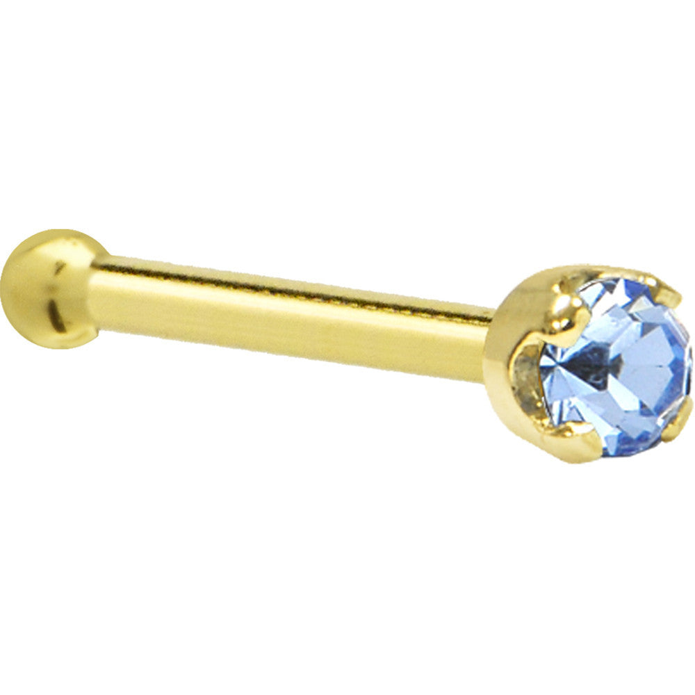Solid 14KT Yellow Gold 2mm Cubic Zirconia Nose Screw 18 Gauge