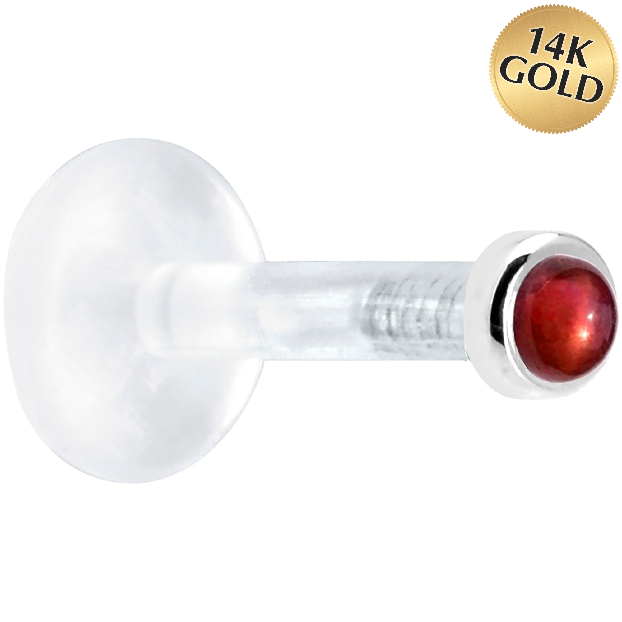 Solid 14KT White Gold 2mm Genuine Red Garnet Bioplast Push in Labret