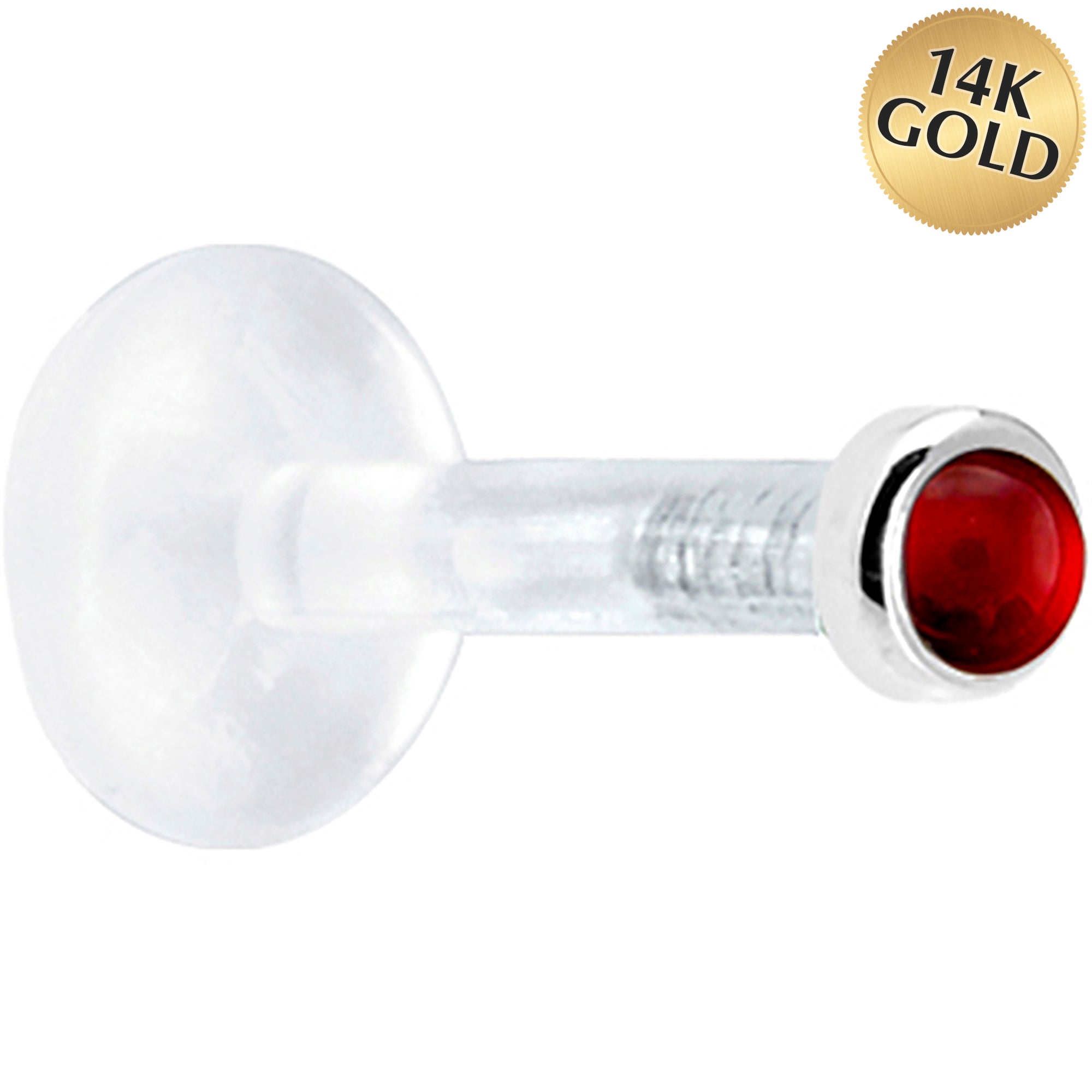Solid 14KT White Gold 2mm Genuine Ruby Bioplast Push in Labret