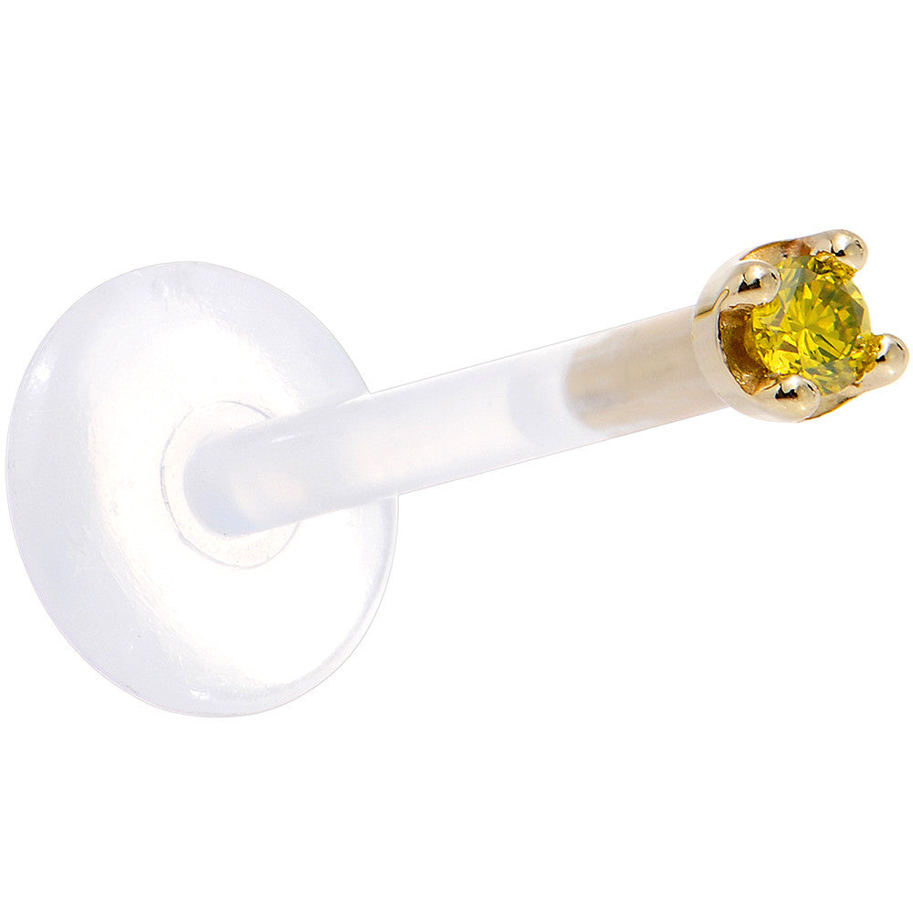 Solid 14KT Yellow Gold 1.5mm Genuine Yellow Diamond Bioplast Push in Labret