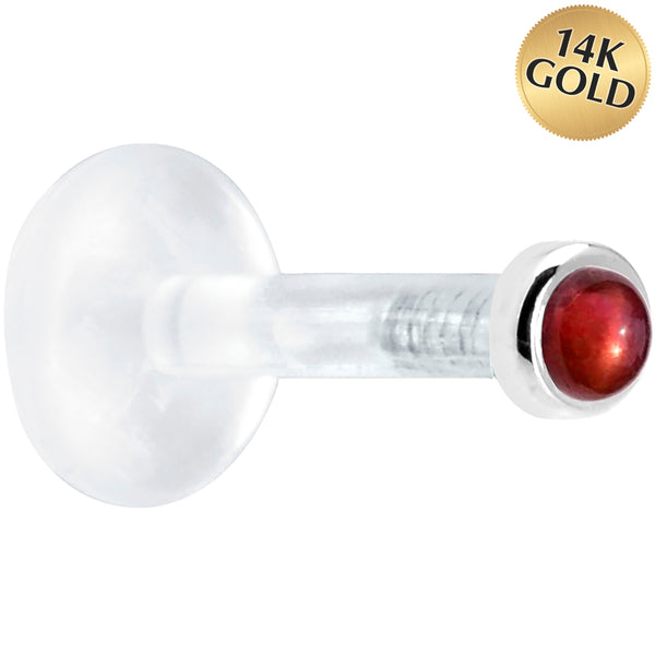 Solid 14KT White Gold 2mm Genuine Red Garnet Bioplast Push in Monroe