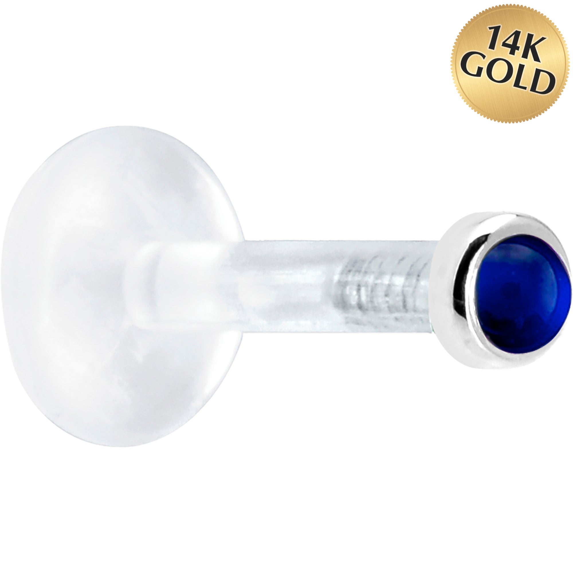 Solid 14KT White Gold 2mm Genuine Blue Sapphire Bioplast Push in Monroe