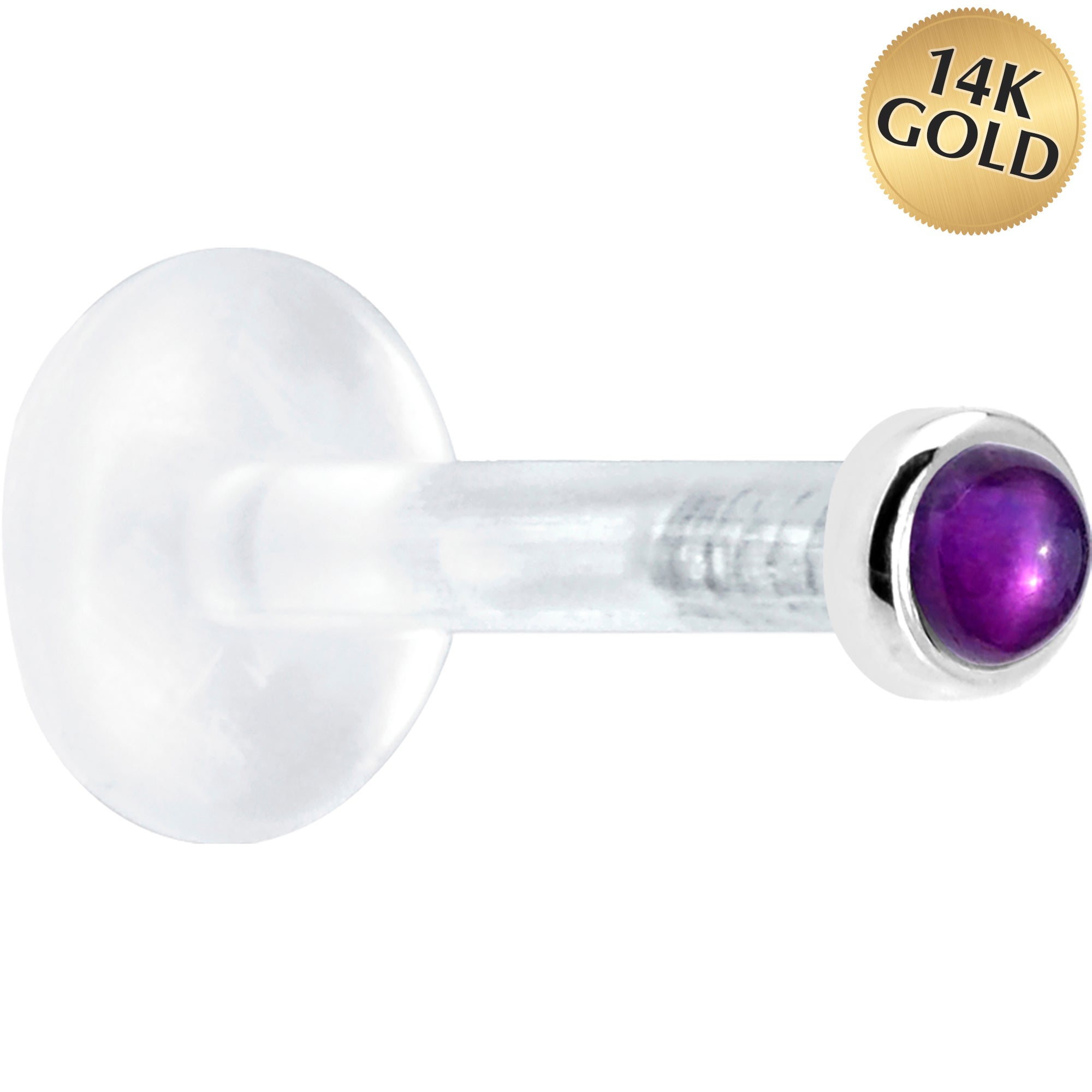 Solid 14K White Gold 2mm Genuine Amethyst Bioplast Push in Monroe