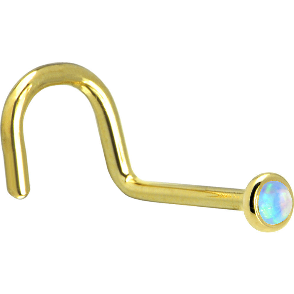 14KT Yellow Gold 2mm Light Blue Synthetic Opal Nose Bone Nose Ring