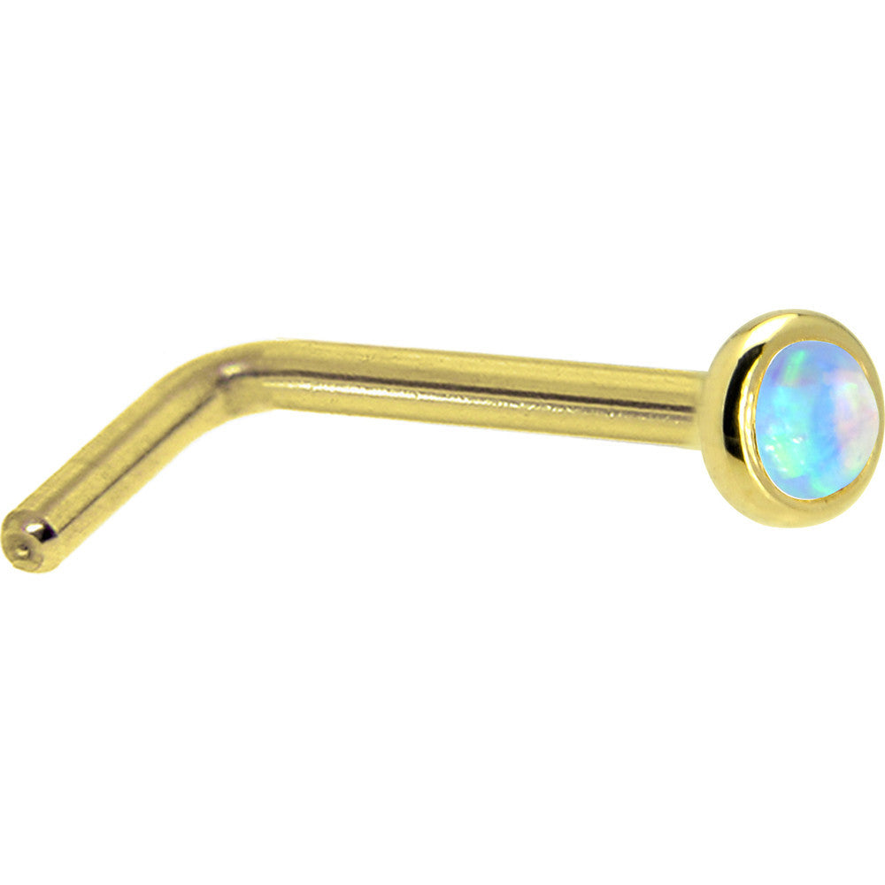 Light Blue Synthetic Opal Nose Screw 14KT Yellow Gold 2mm Nose Ring