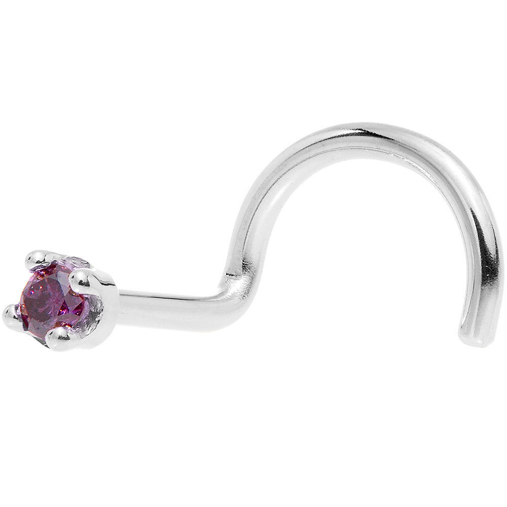 Solid 14K White Gold 1.5mm Genuine Purple Diamond Nose Ring