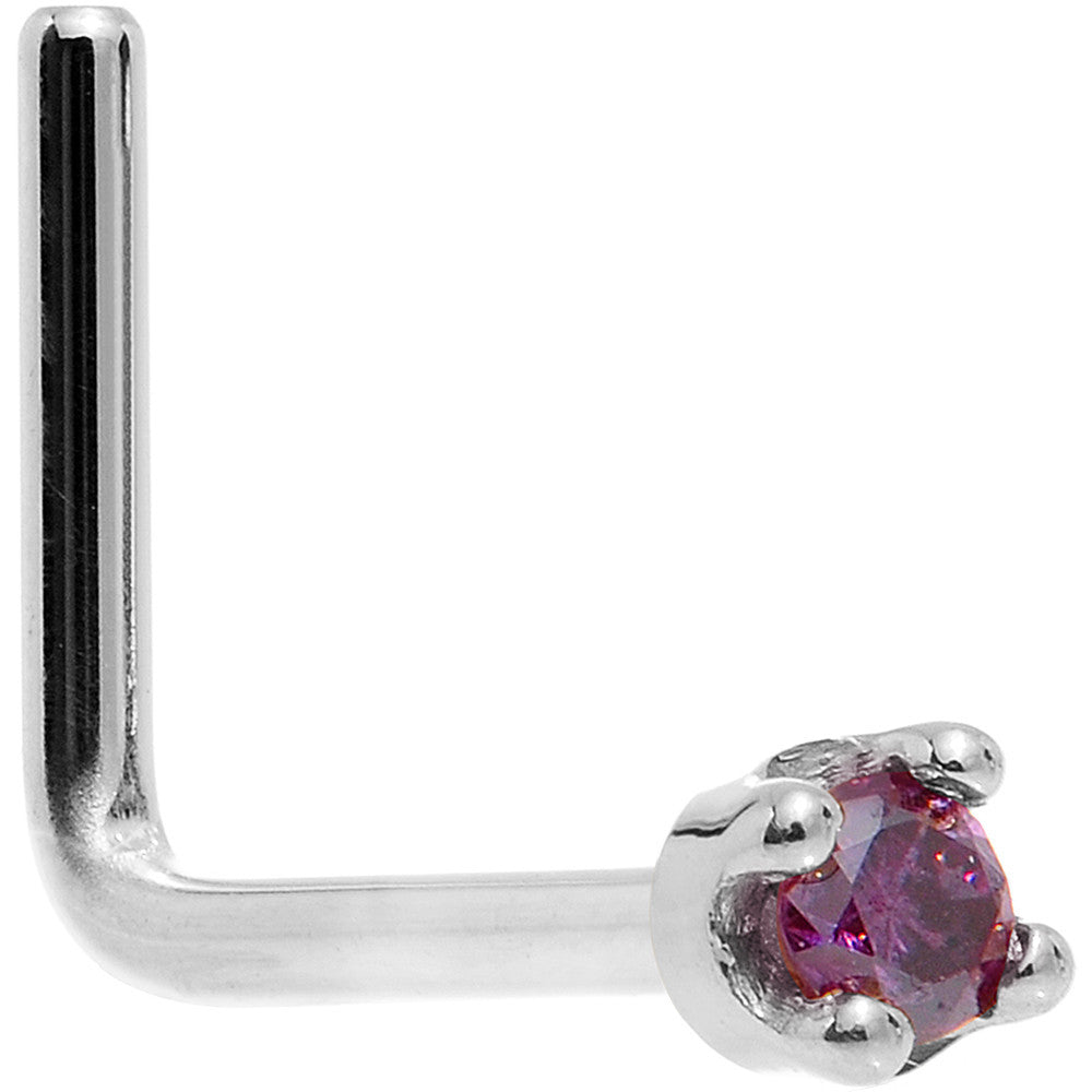 Solid 14K White Gold 1.5mm Genuine Purple Diamond Nose Ring