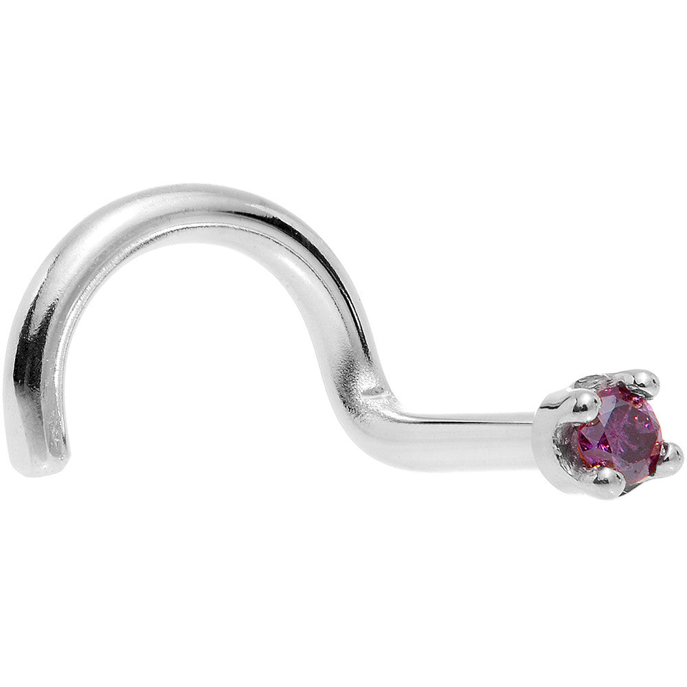 Solid 14KT White Gold (February) 1.5mm Genuine Purple Diamond Nose Ring